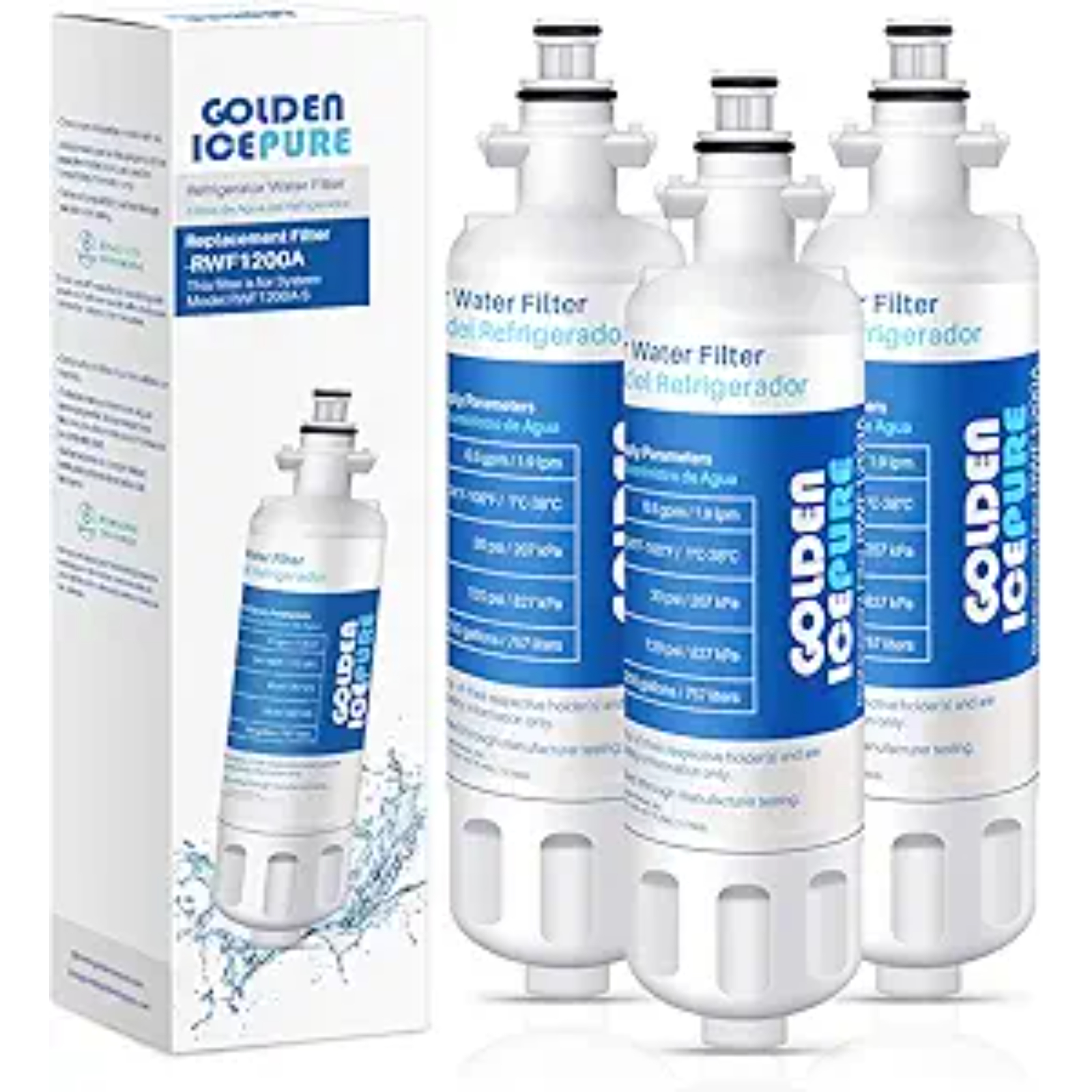 (3 pack) GOLDEN ICEPURE RWF1200A  ADQ36006101 Replacement for LG LT700P, 469690, ADQ36006102 LFX31945ST, LFX31925ST, LFX30766S, LFXC24726, LFXS24623, LSFXC2476S, WSL-3, Refrigerator Water Filter
