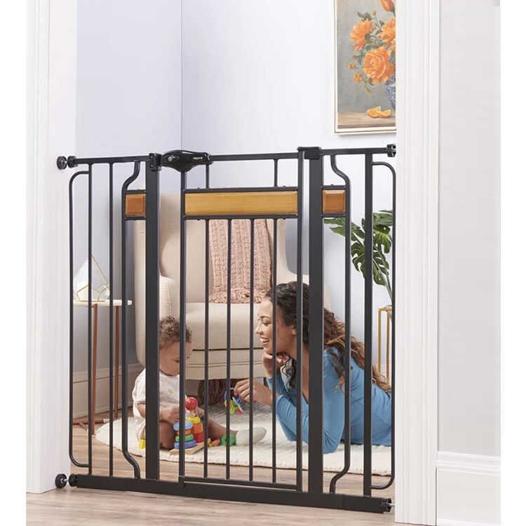 Regalo Extra Tall Designer Baby Gate - Up to 42" Wide - Black with Cherry Wood