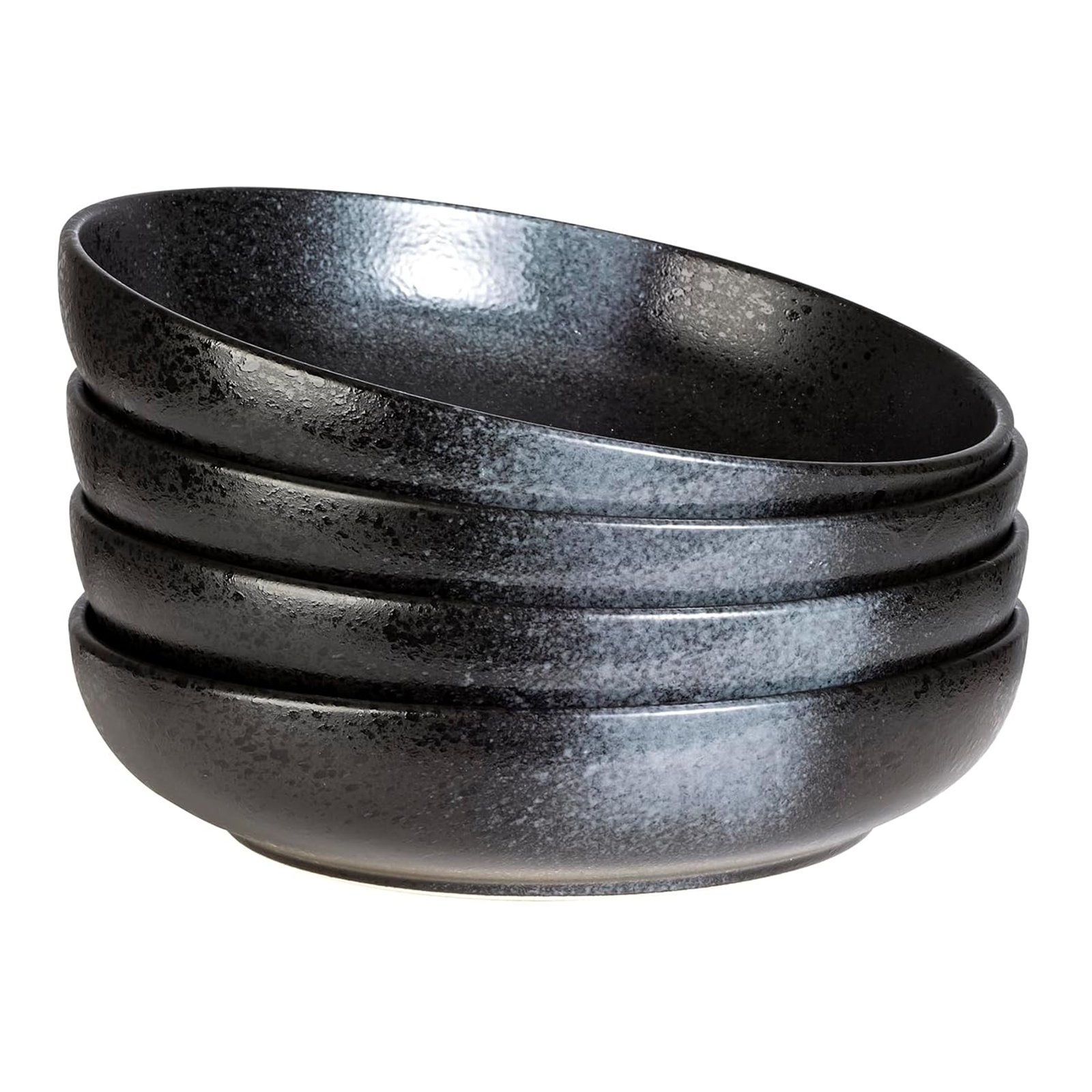 S&Q'S CERAMICS Large Pasta Bowls, 65 ounce Large Salad Bowls Set of 4, 10'' Ceramic Wide Shallow Bowl Plates, Large Serving Bowls for Fruit, Party Entertaining, Microwave Safe(Black and Grey)