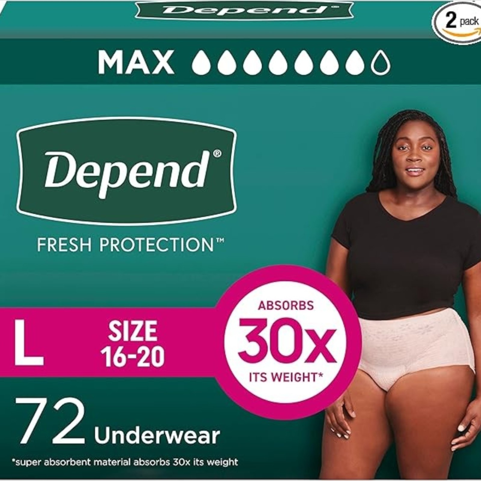 Depend Fresh Protection Adult Incontinence & Postpartum Bladder Leak Underwear for Women, Disposable, Maximum, Large, Blush, 72 Count (2 Packs of 36), Packaging May Vary