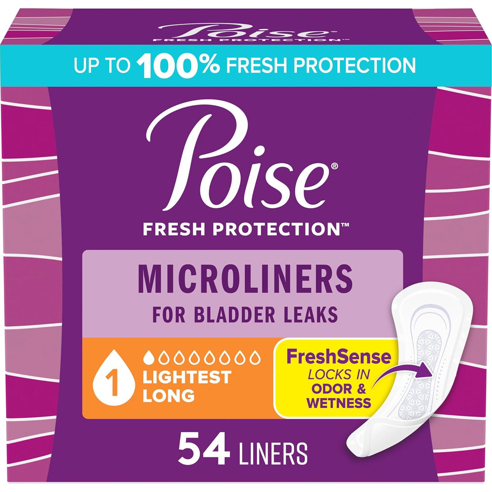 Poise Daily Microliners, Incontinence Panty Liners, 1 Drop, Regular, 54 Ct