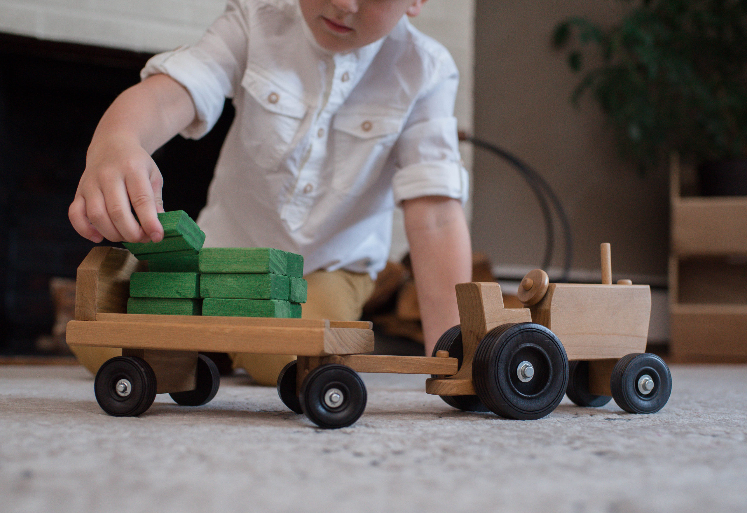 American Made Wooden Tractor and Wagon w/ Hay Bales - Several Color Options