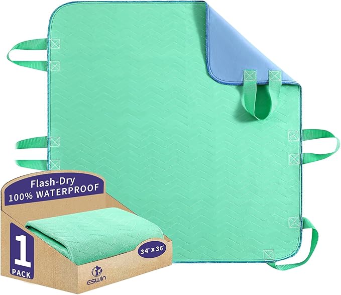 ESWIN Positioning Bed Pad with Handles – Quick-Drying, 6-Handle Incontinence Bed Pads – Washable, Waterproof, Reusable Pads for Elderly, Bedridden, Transferring, & Mattress Protection