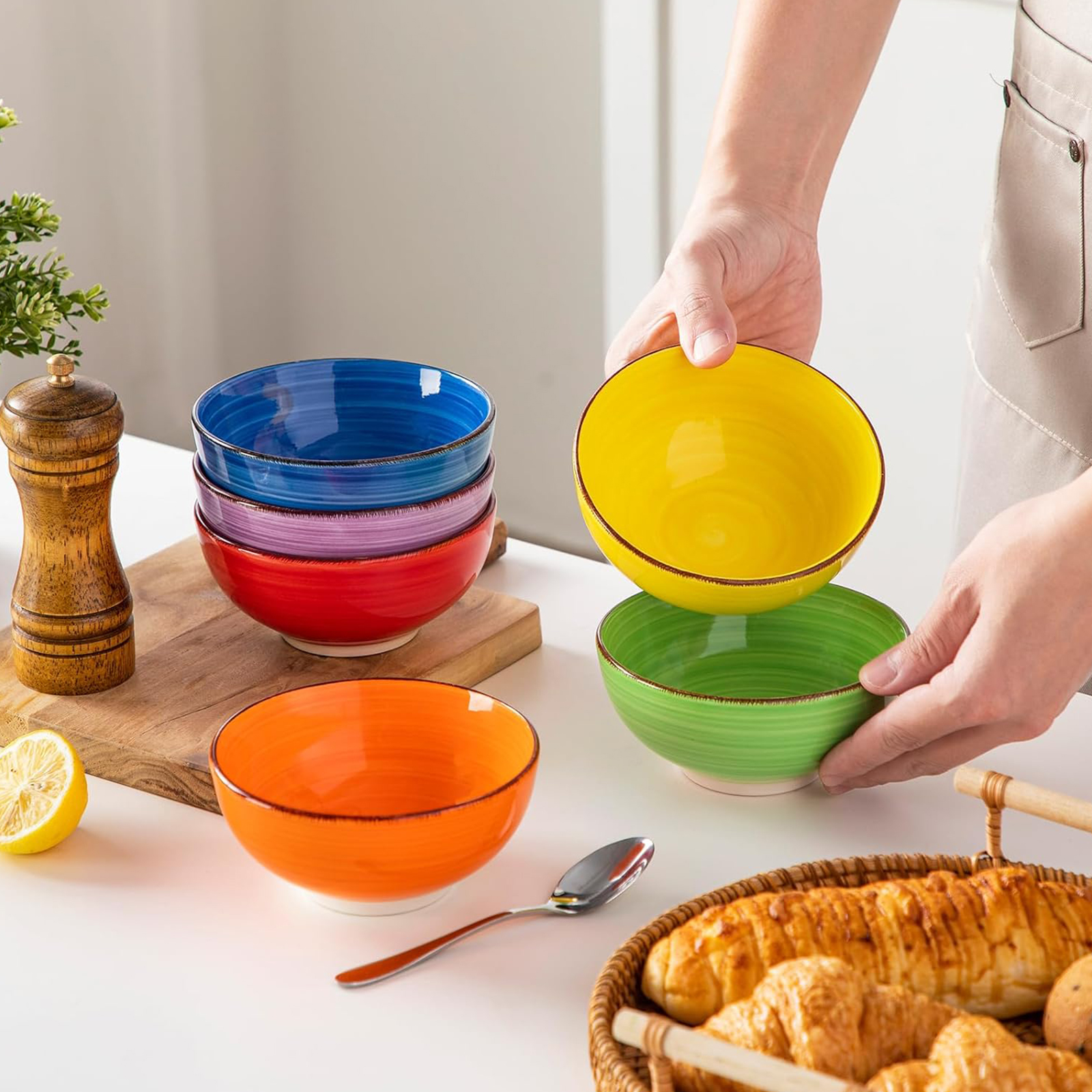 vancasso Bonita 12 Oz Small Bowls Set of 6, Ceramic Mini Dessert & Dipping Dishes, 5" Kids Bowls for Dip and Snacks, Microwave Safe Multicolor