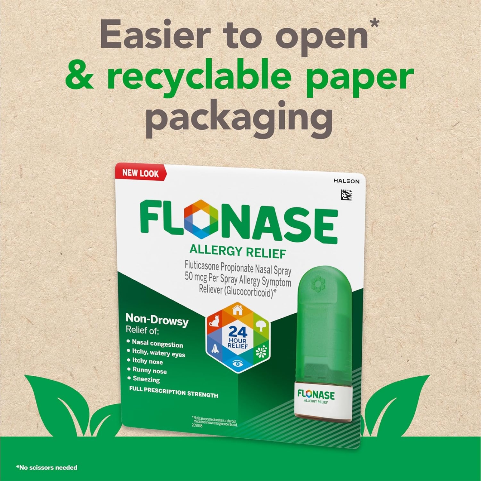 Flonase Allergy Relief Nasal Spray, 24 Hour Non Drowsy Allergy Medicine, Metered Nasal Spray - 144 Sprays- Fall and Seasonal Allergy Relief