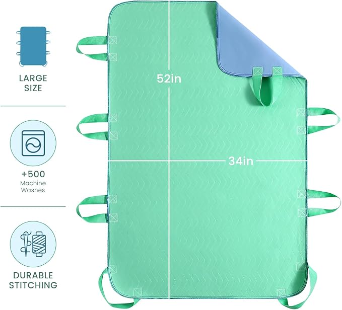 ESWIN Positioning Bed Pad with Handles – Quick-Drying, 6-Handle Incontinence Bed Pads – Washable, Waterproof, Reusable Pads for Elderly, Bedridden, Transferring, & Mattress Protection