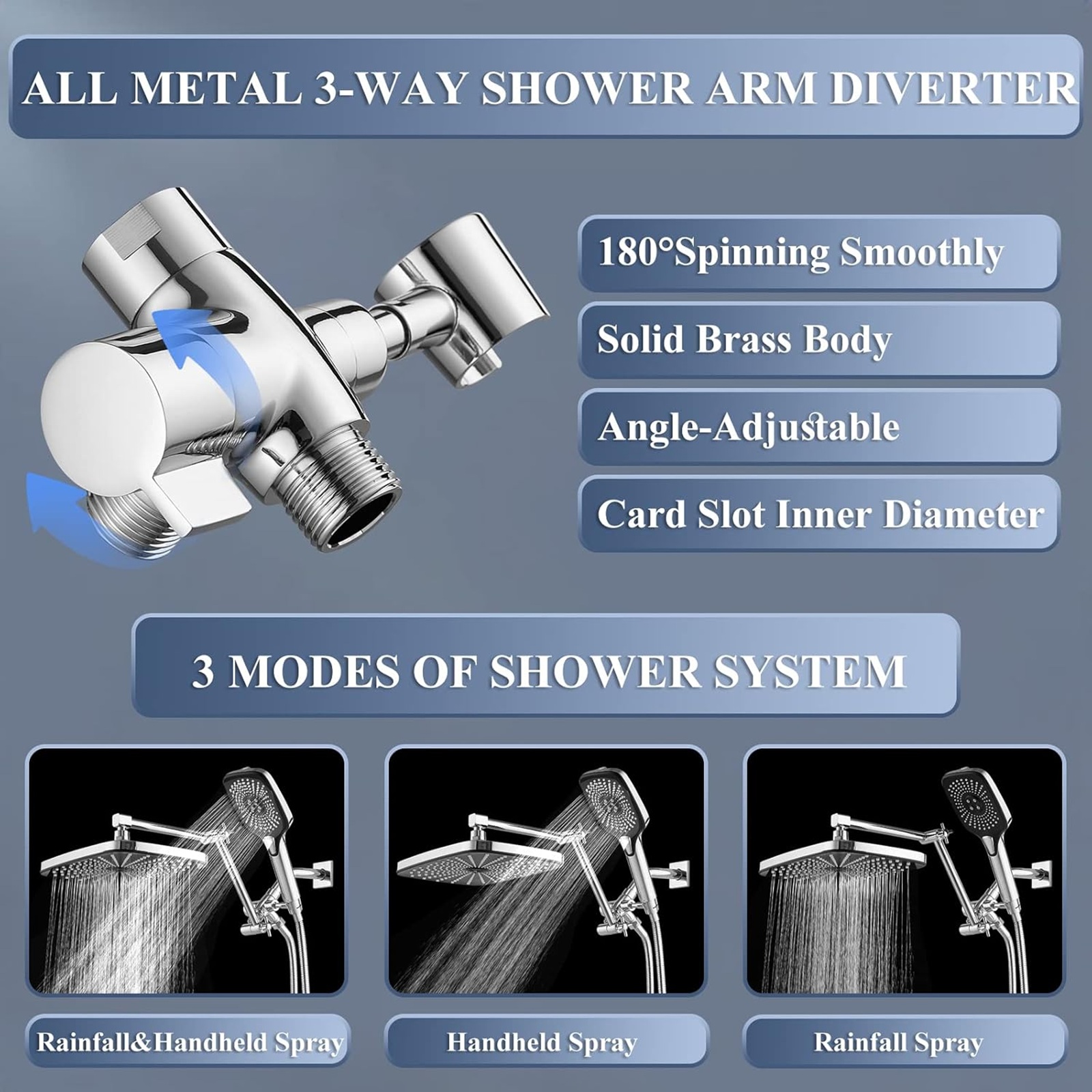 12 Inch Shower Head With Handheld Combo, High-Pressure Rain/Rainfall Shower Heads With 3+1 Settings Handheld Spray, Including 3-Way Diverter, Extension Arm - Height/Angle Adjustable(Chrome)
