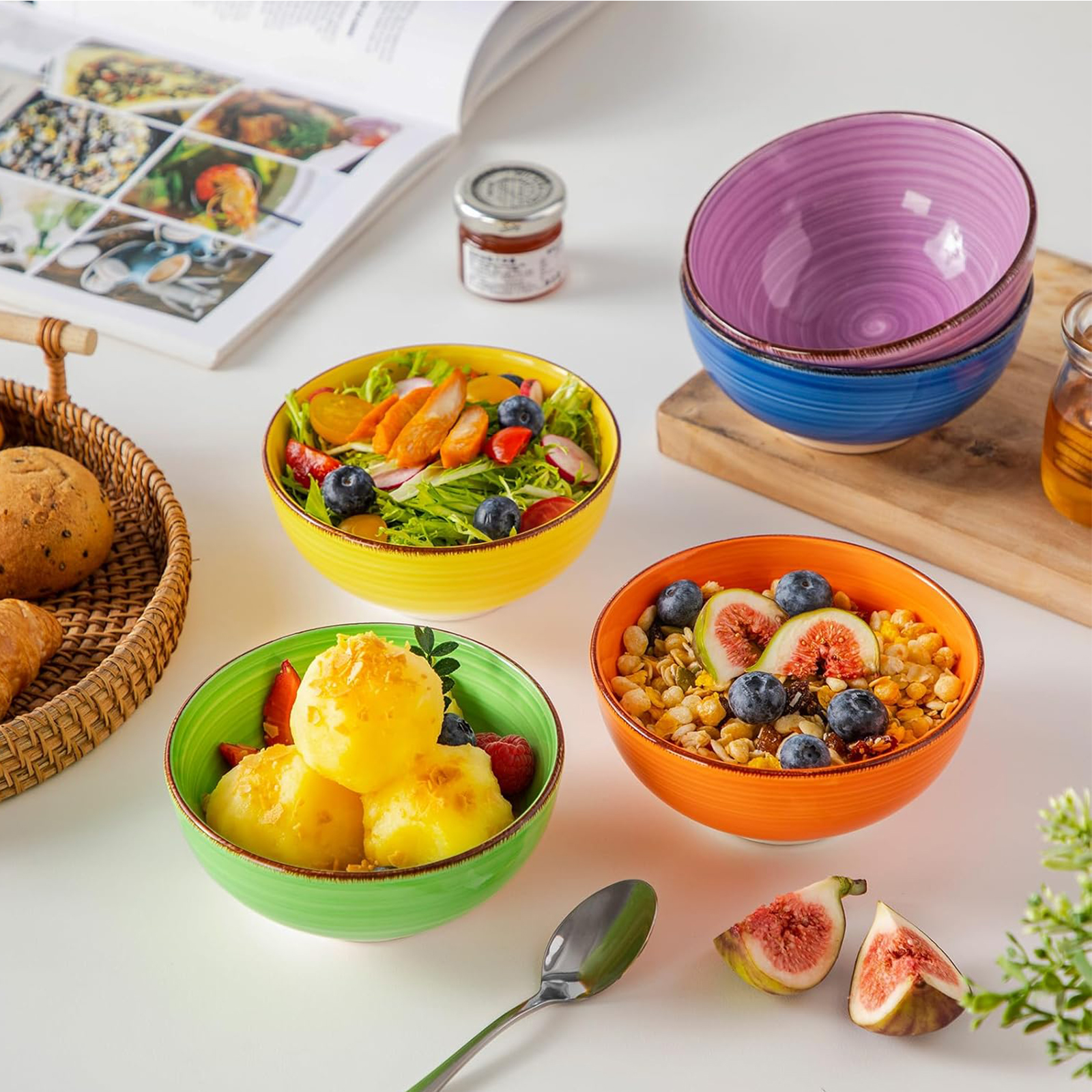 vancasso Bonita 12 Oz Small Bowls Set of 6, Ceramic Mini Dessert & Dipping Dishes, 5" Kids Bowls for Dip and Snacks, Microwave Safe Multicolor