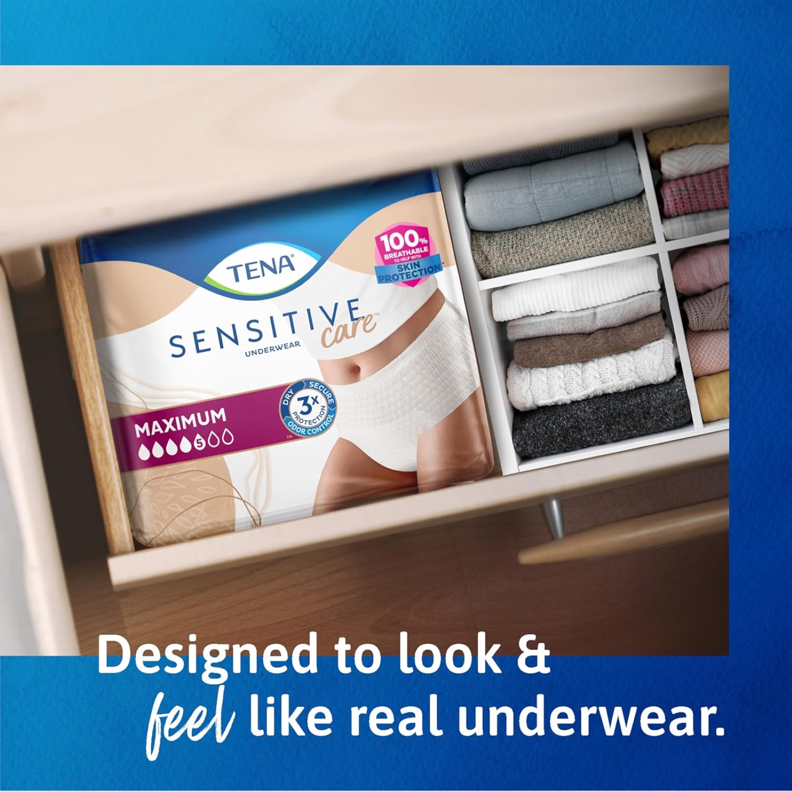 TENA Sensitive Care Adult Incontinence Underwear for Women, Maximum, Small/Medium, White, Disposable, 10 Count  
