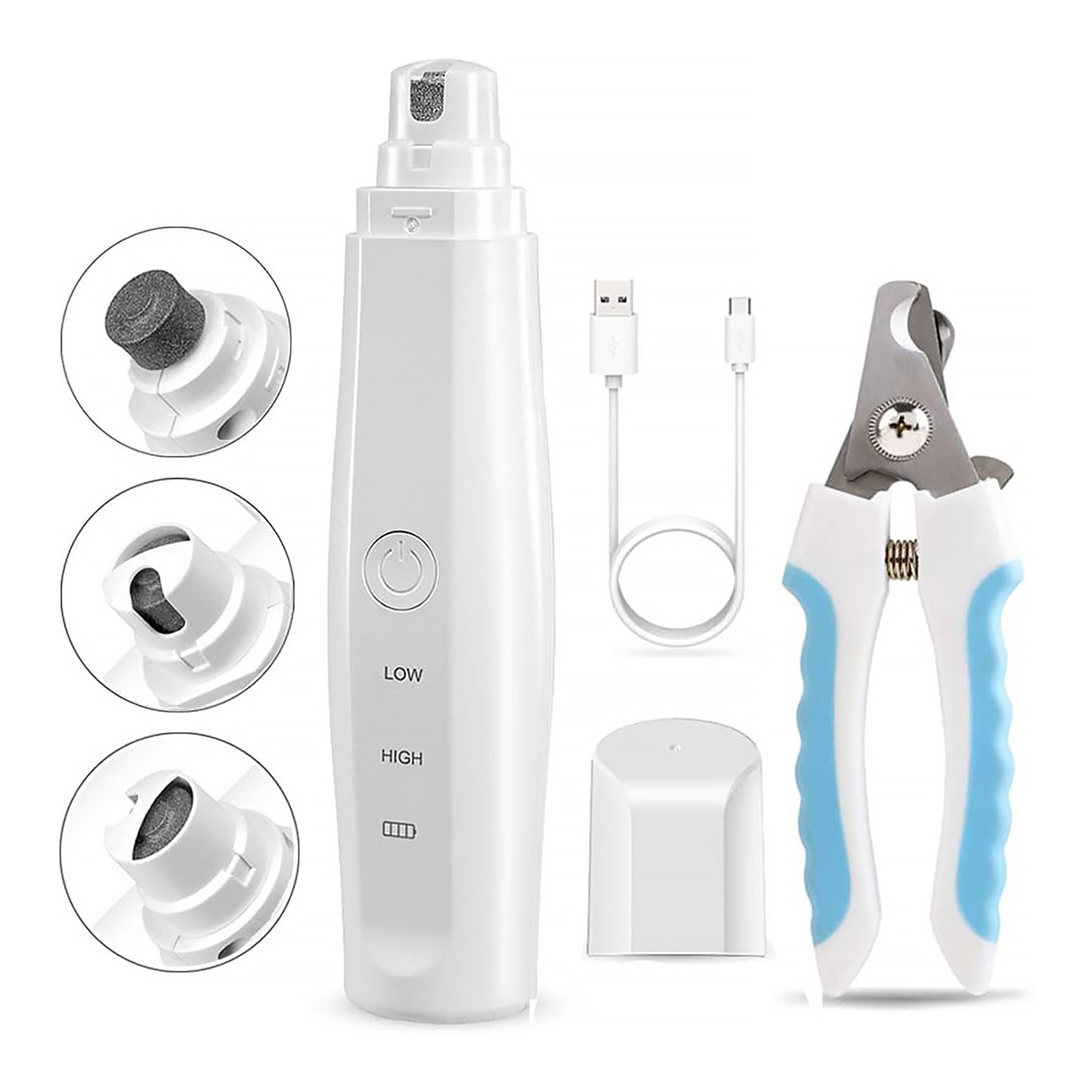 Dog Nail Grinder Upgraded Professional 2-Speed Rechargeable Electric Pet Nail Trimmer Painless Paws Grooming & Smoothing for Small Medium Large Dogs & Cats Nail Trim (White)