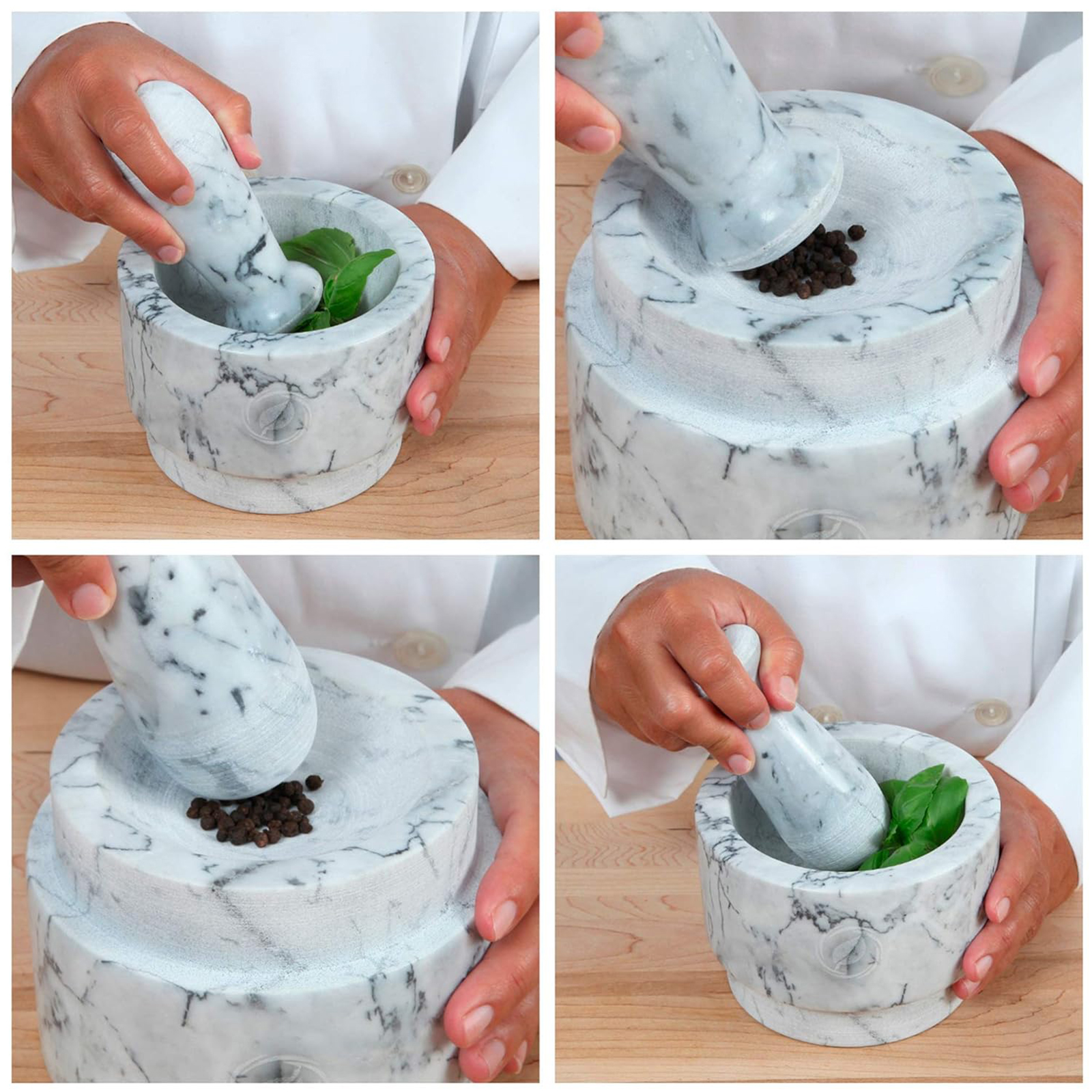 Laevo White Marble Mortar and Pestle Set - Heavy Duty Stone Spice Grinder - 2.1 Cup Capacity, 5.5-Inch Reversible Mortar and Pestle Set for Guacamole, Pesto, Spices - Large