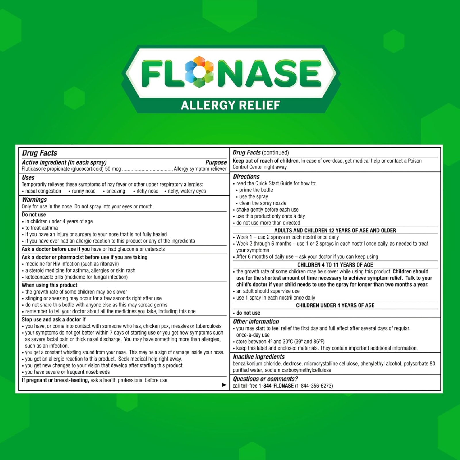 Flonase Allergy Relief Nasal Spray, 24 Hour Non Drowsy Allergy Medicine, Metered Nasal Spray - 144 Sprays- Fall and Seasonal Allergy Relief