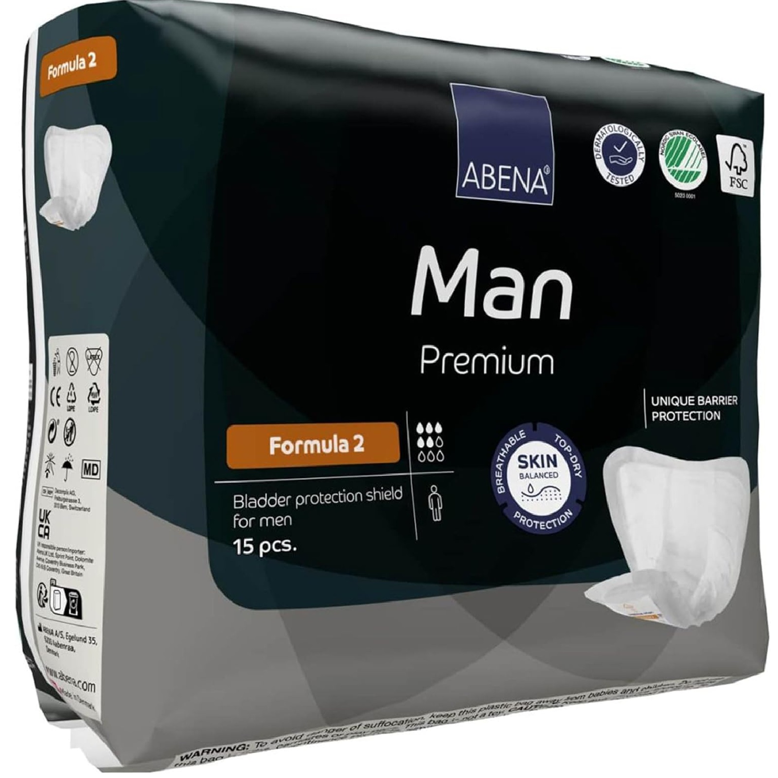 Abena Man Premium Incontinence Guards, (Sizes 0 to 2) Formula 2, 15 Count