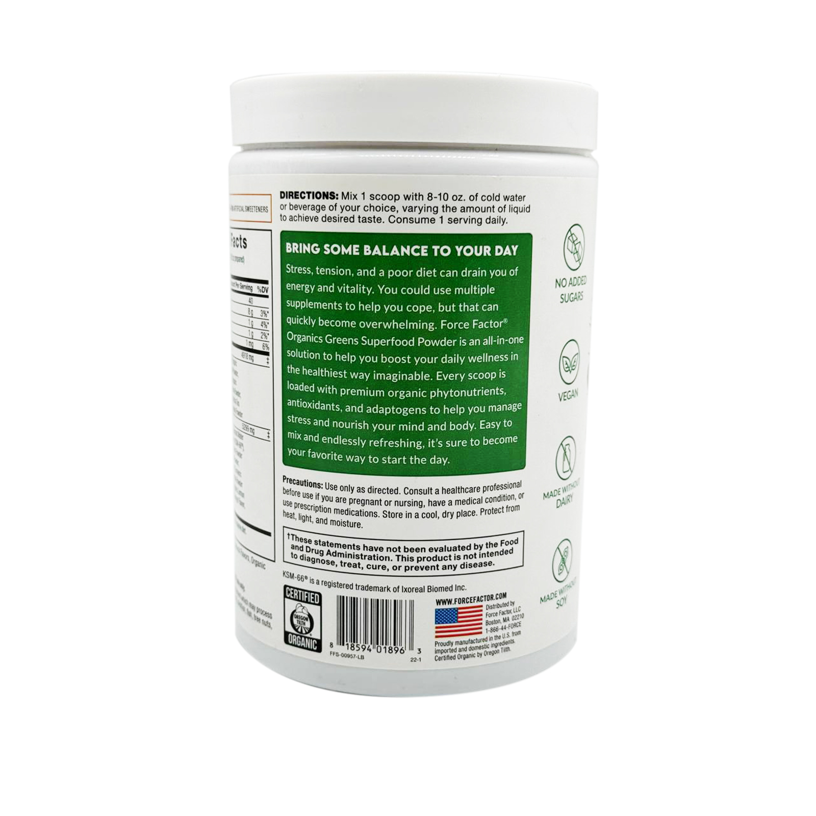 Force Factor Organics Greens Superfood Powder - 11.10 oz - 30 Servings 