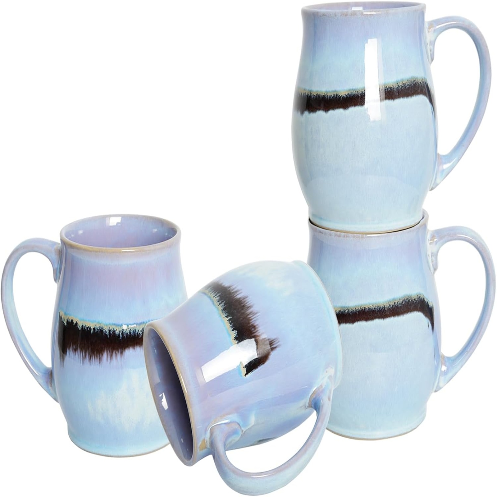 Bosmarlin Large Ceramic Coffee Mug Set of 4, 25 Oz, Coffee Cups with Big Handle, Dishwasher and Microwave Safe (Purple Blue Light)