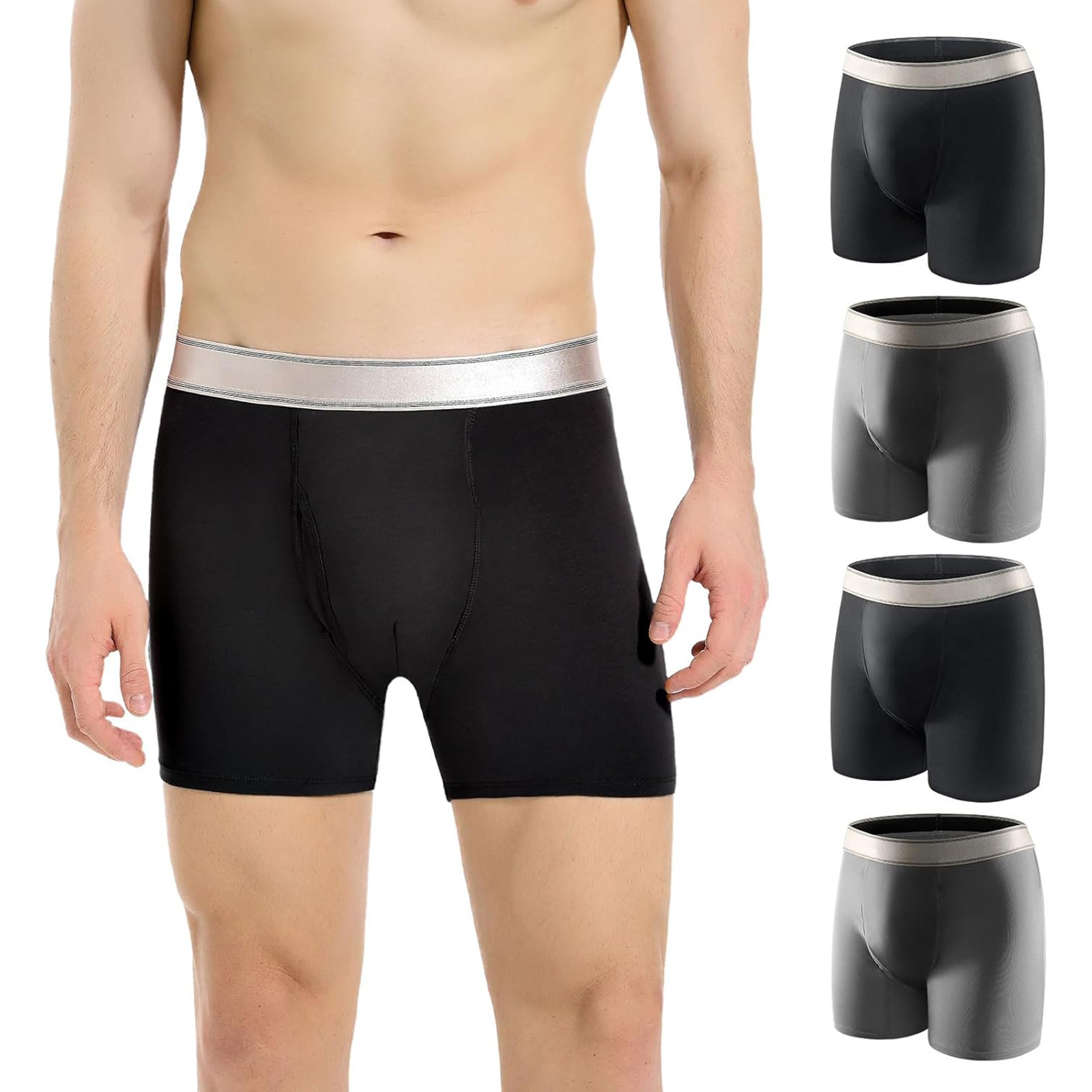 Carer Men's Washable Incontinence Boxer Briefs, 150ml Absorb, 4pk M (Black/Gray)