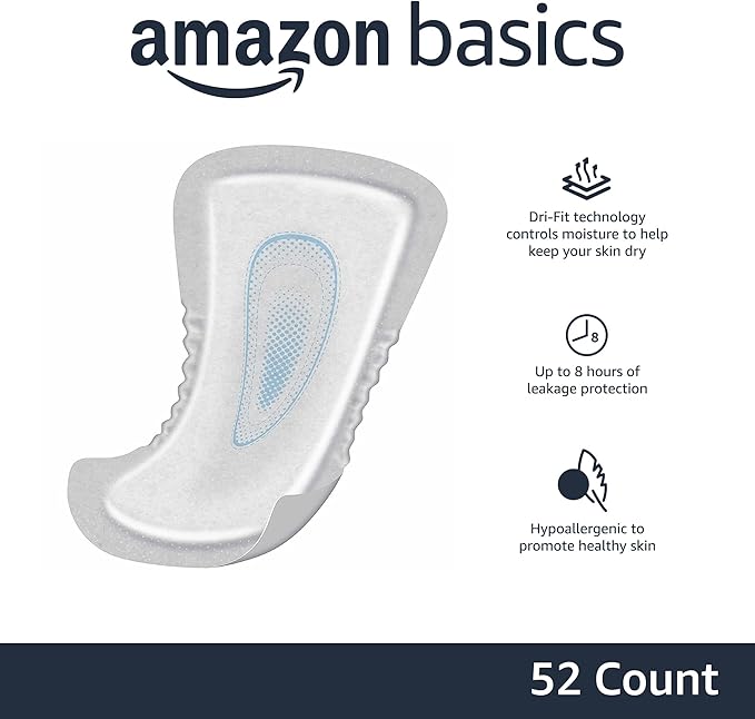 Amazon Basics Men's Incontinence Guards, Maximum Absorbency, 52 Count, (1 Pack of 52)