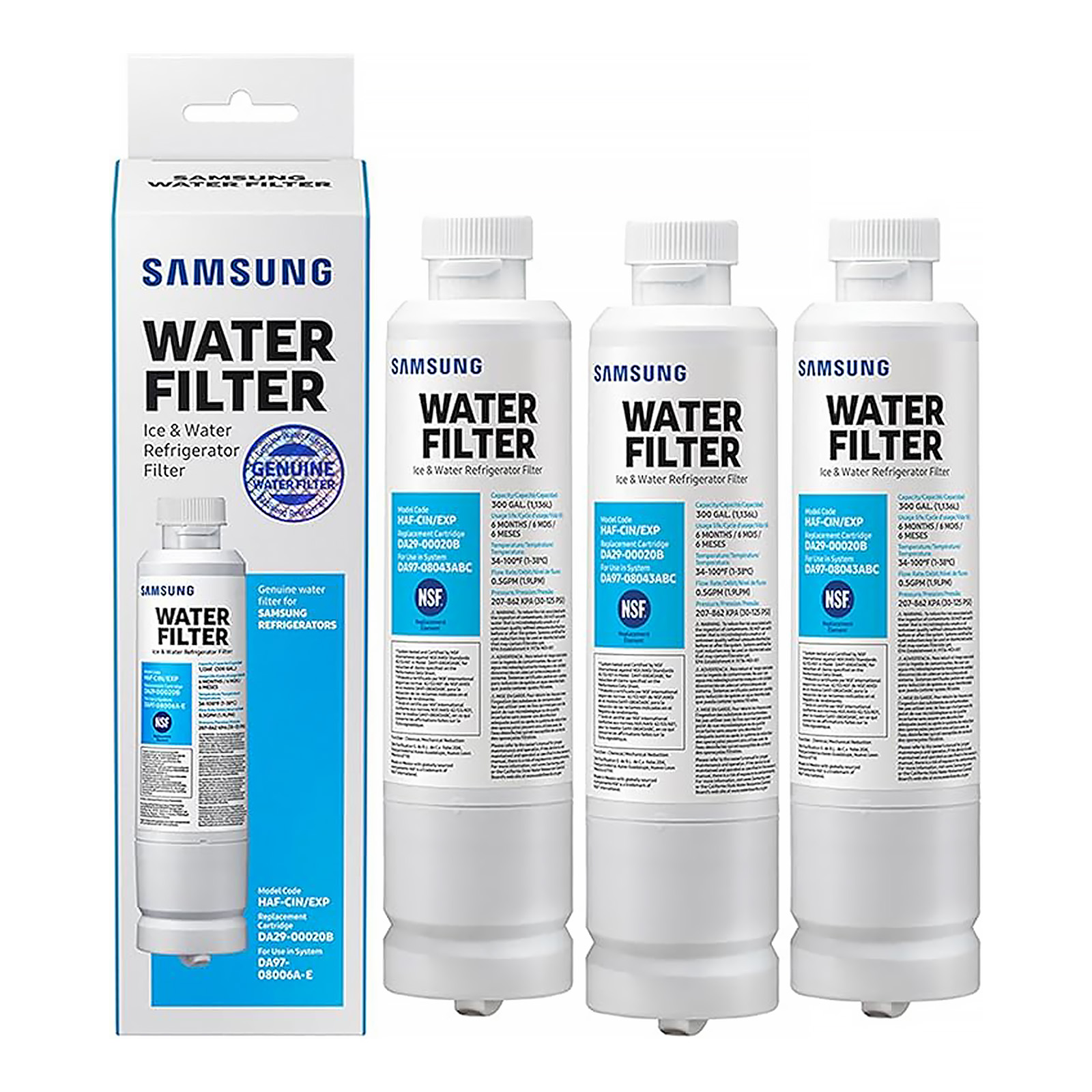 SAMSUNG DA29-00020B Genuine Filter for Refrigerator Water and Ice, Carbon Block Filtration for Clean, Clear Drinking Water, 6-Month Life, HAF-CIN/EXP (Choose Pack)
