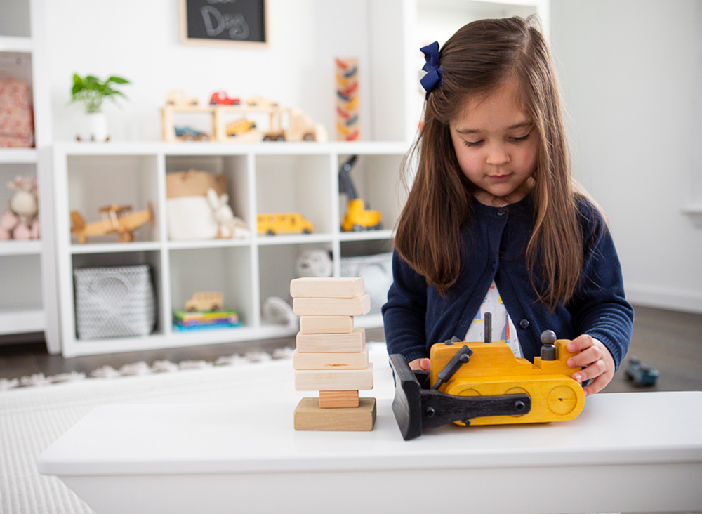 American Made Wooden Toy Bulldozer - Color options