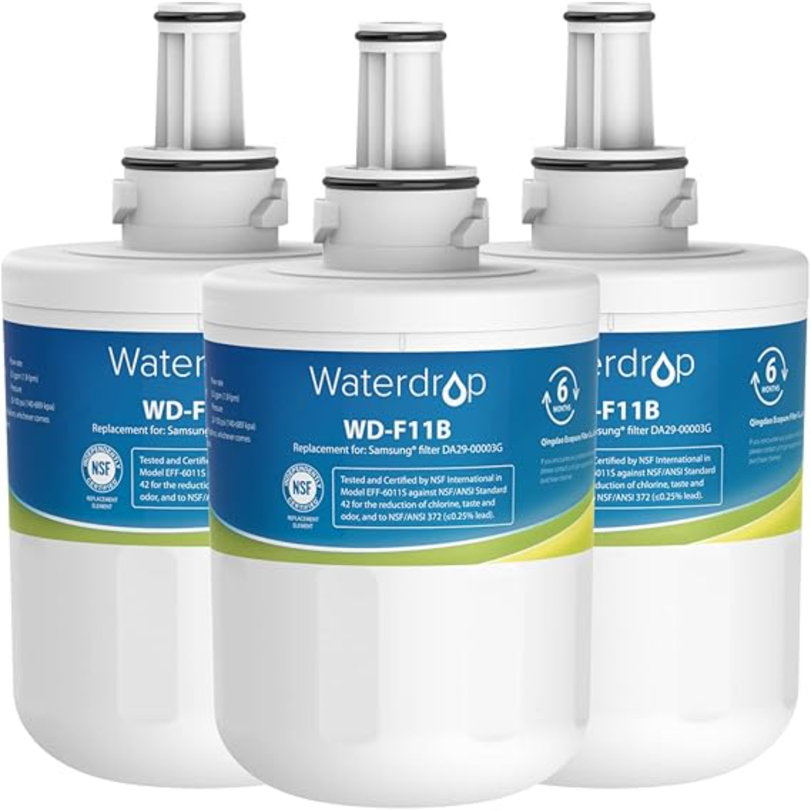(3 pack) Waterdrop DA29-00003G Refrigerator Water Filter, Replacement for Samsung®, DA29-00003B, DA29-00003A, Aqua-Pure Plus, HAFCU1, RFG237AARS, FMS-1, RS22HDHPNSR, RSG257AARS (Package May Vary)