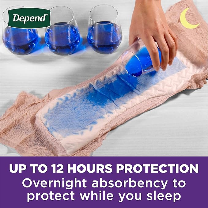 Depend Night Defense Adult Incontinence & Postpartum Bladder Leak Underwear for Women, Disposable, Overnight, Medium, Blush, 24 Count, Packaging May Vary