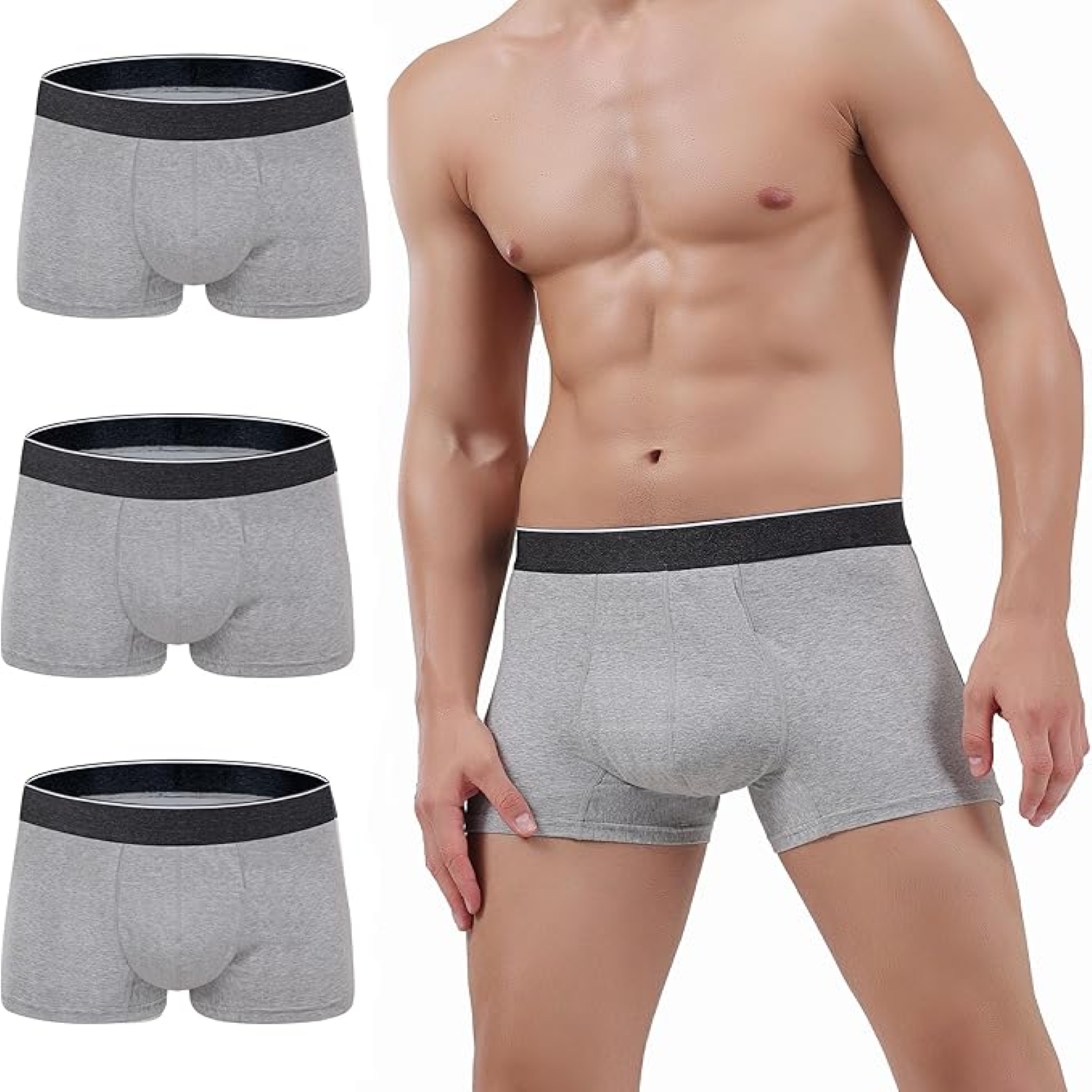 AIRCUTE Men Urinary Incontinence Underwear Washable Absorbency Soft Bladder Leak Proof Boxer Briefs 60 ML 3 Pack