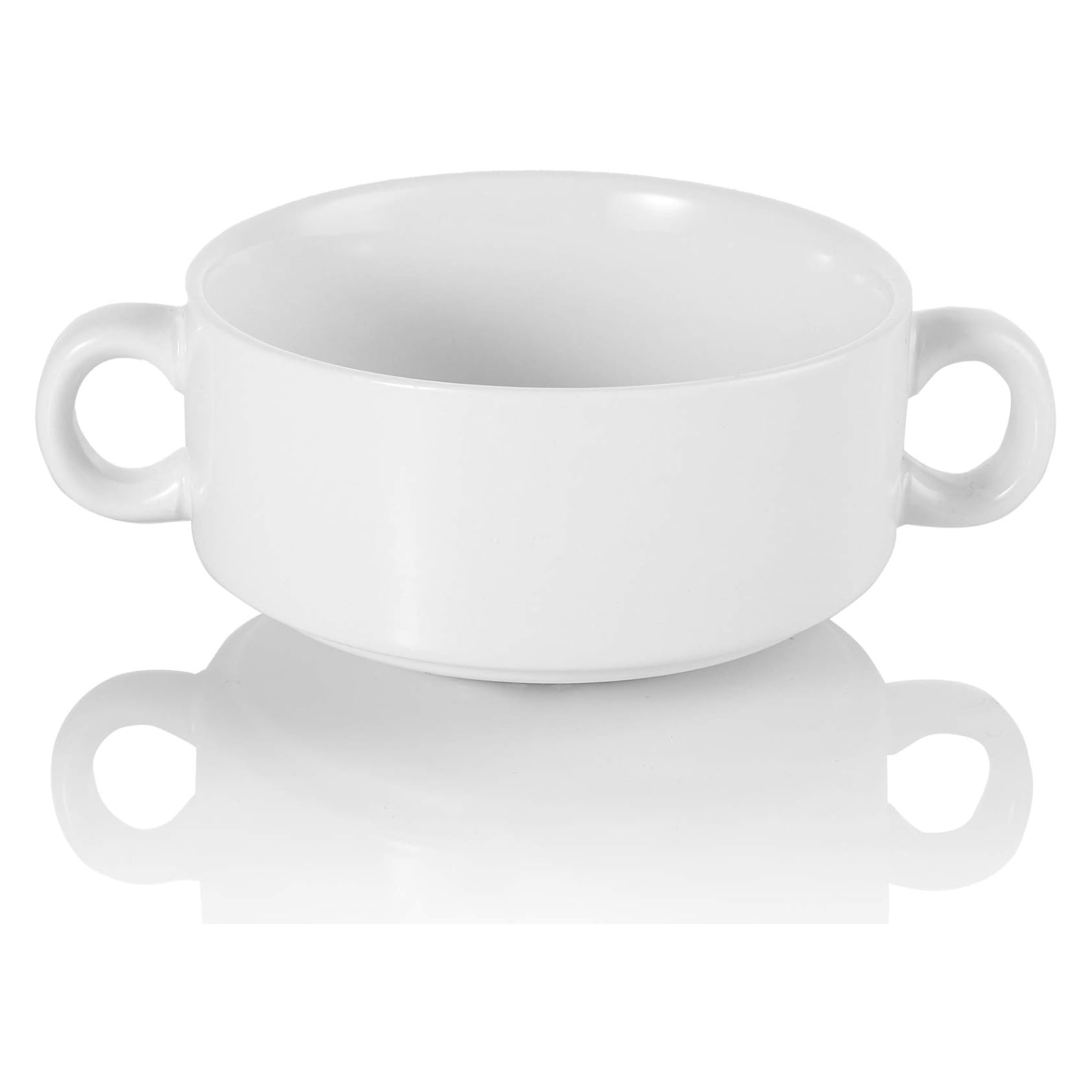 Foraineam Porcelain Bowls with Double Handles 10 Ounce White French Onion Soup Crocks Round Stackable Bowls for Soup, Cereal, Oatmeal, Set of 6