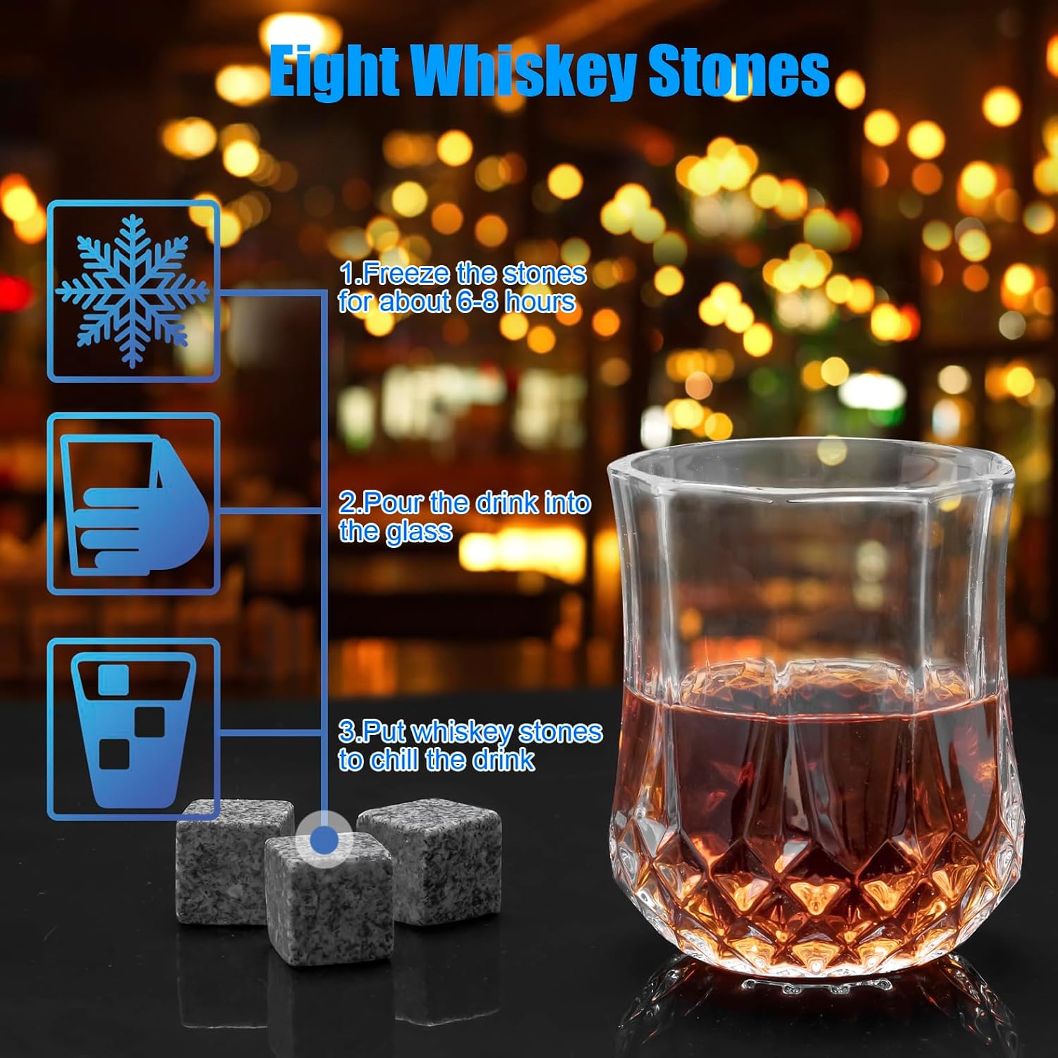 Whiskey Stones Gifts for Men, Whiskey Glasses Set of 2 with Chilling Rocks