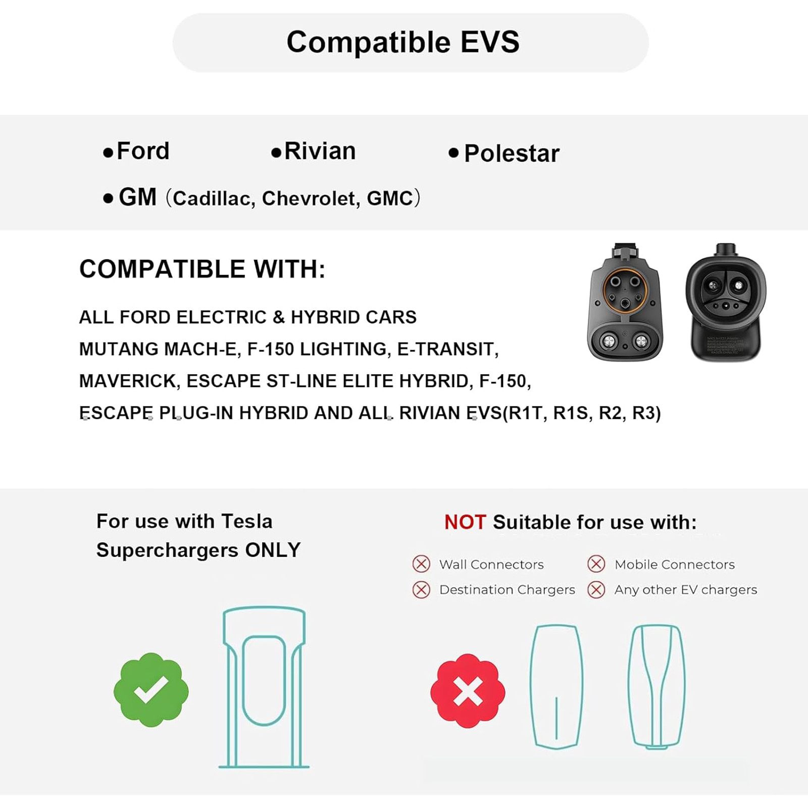 BATKIHO NACS to CCS Adapter for Tesla Superchargers (Max 500A, 1000V)
