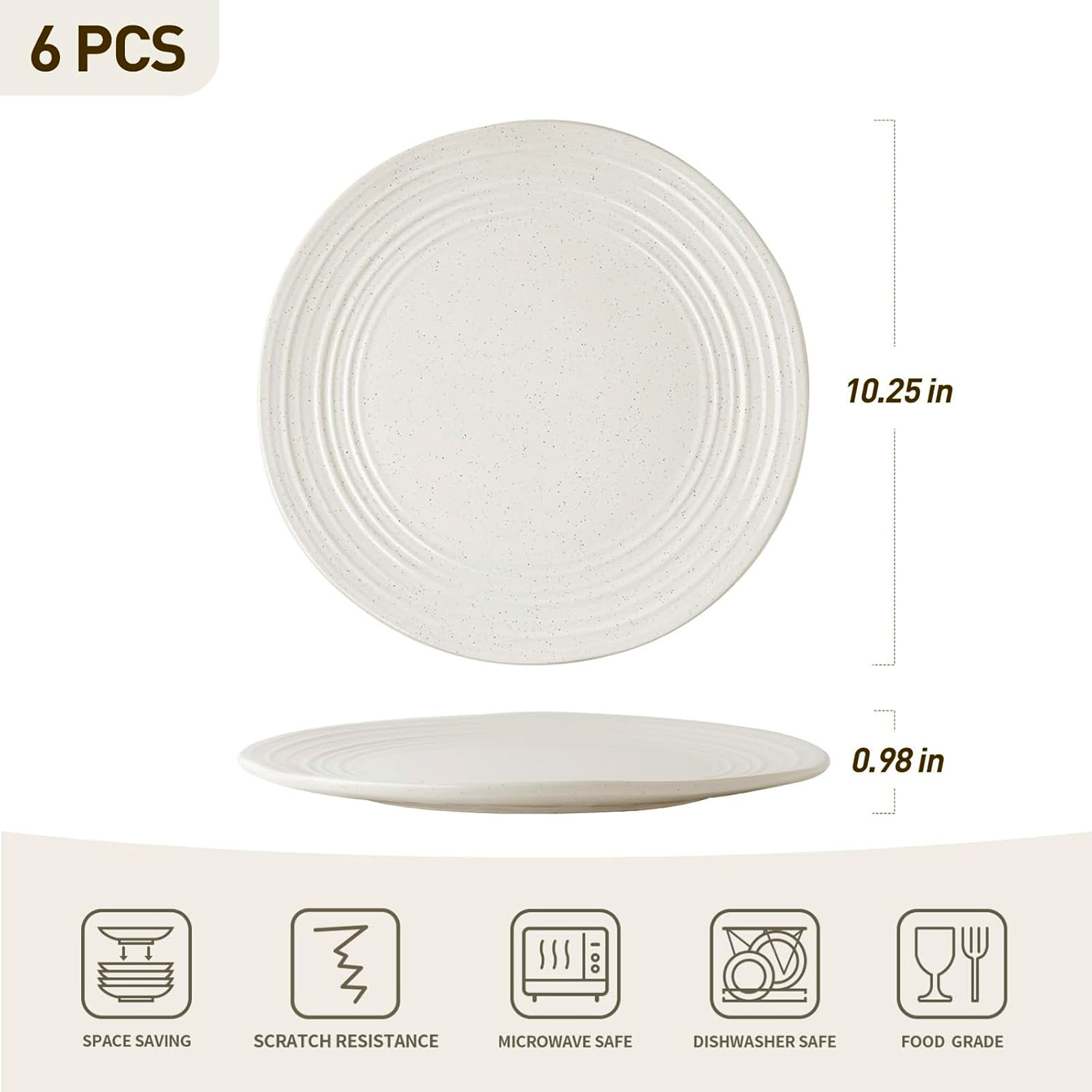 Famiware Dinner Plates, 10.25 Inch Plate Set for 6, Reactive Glaze Speckled Hand-made Ceramic Plates, Microwave & Dishwasher Safe, Scratch Resistant, Twilight Series, White