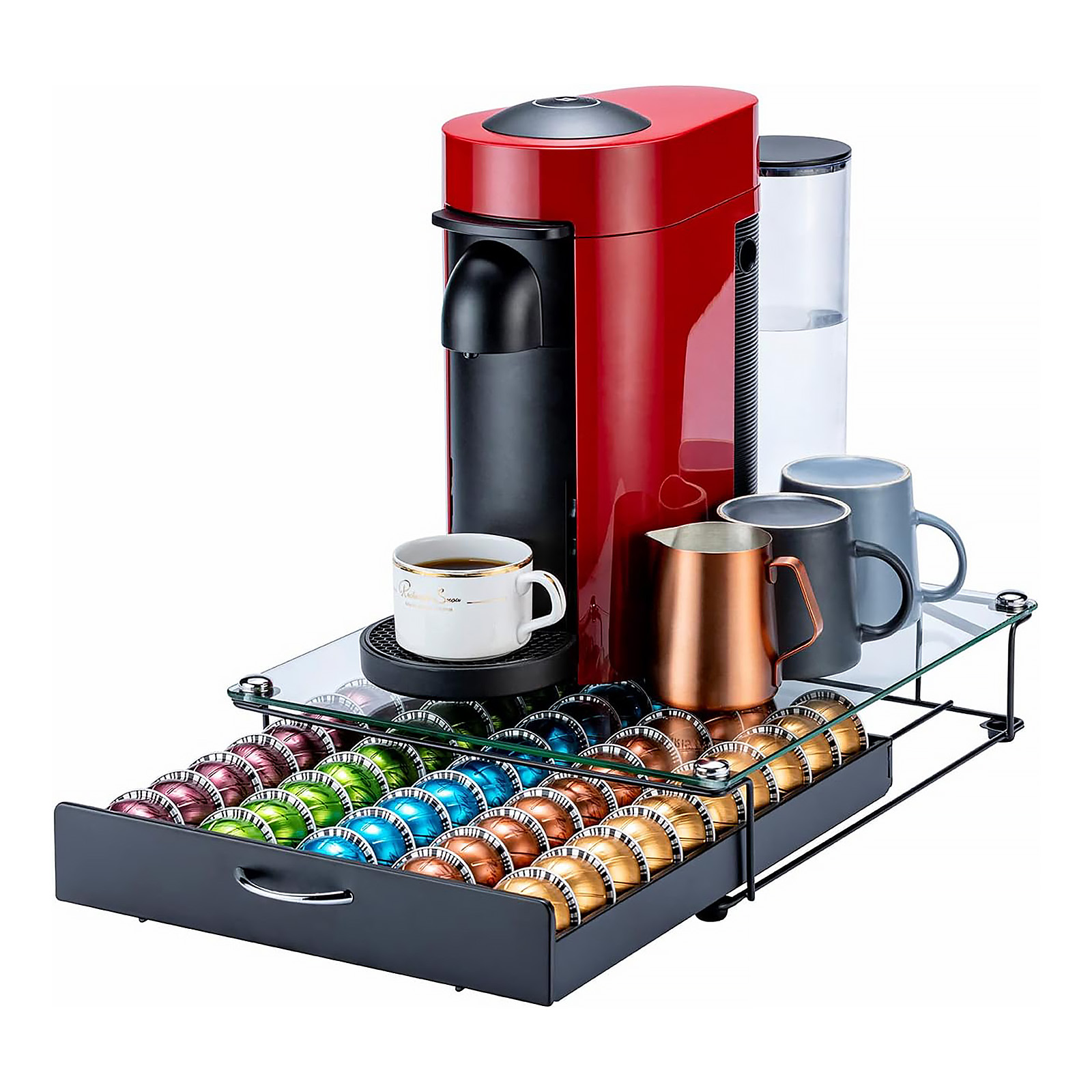 Flagship for Vertuo Pod Holder Coffee Pod Organizer Glass Top(50 Pods)