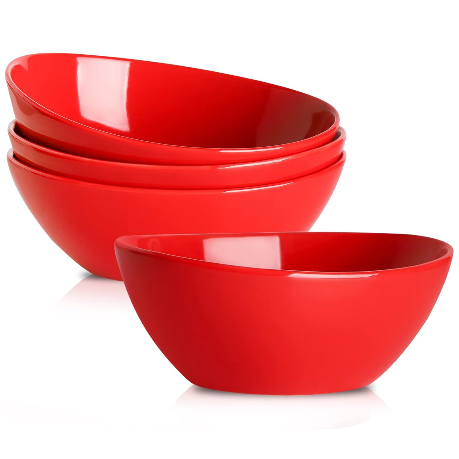 Hasense Porcelain Salad Bowls, Large Serving Dish for Entertaining, 42 Ounce Stackable Dinner Bowls Set of 4 for Salads Cereal Soup Pasta, Dishwasher Microwave Safe, Christmas Holiday Gift, Red