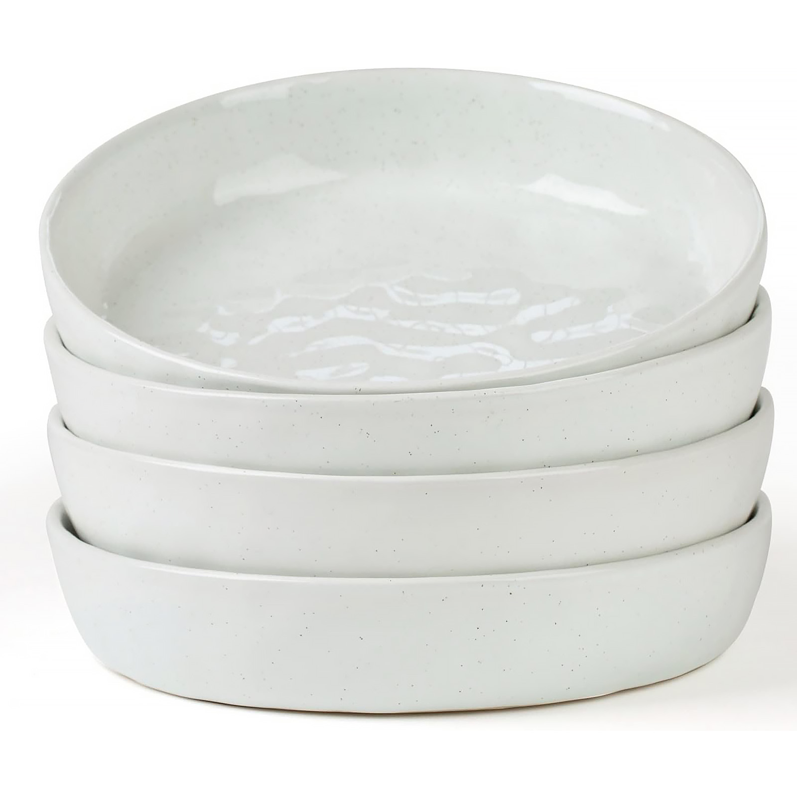 famiware Mars 4 Pieces Pasta Bowls Set, 8.5 inch Salad Bowls, Large Capacity, Bowl Sets with Brown Speckled, Microwave & Dishwasher Safe, White