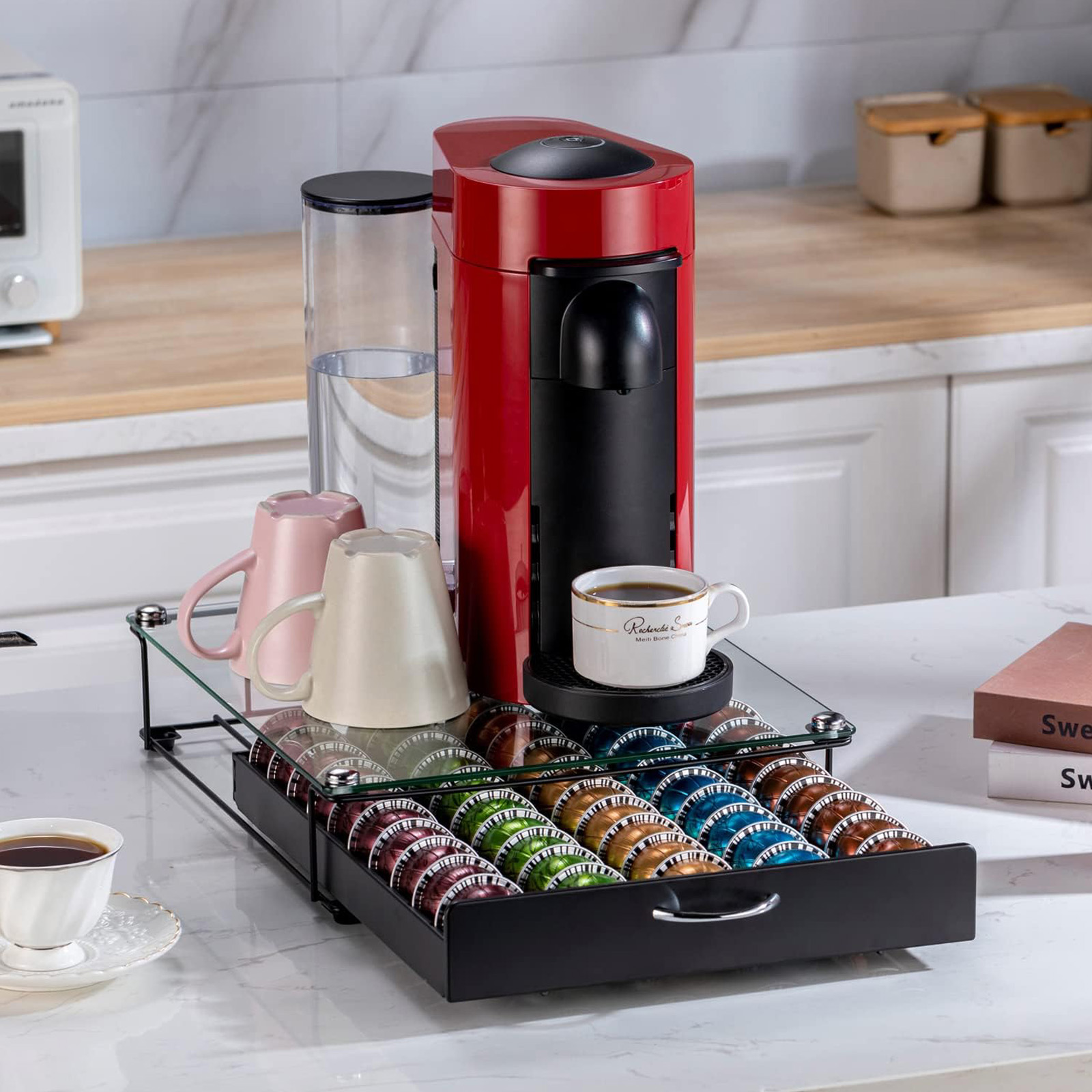 Flagship for Vertuo Pod Holder Coffee Pod Organizer Glass Top(50 Pods)