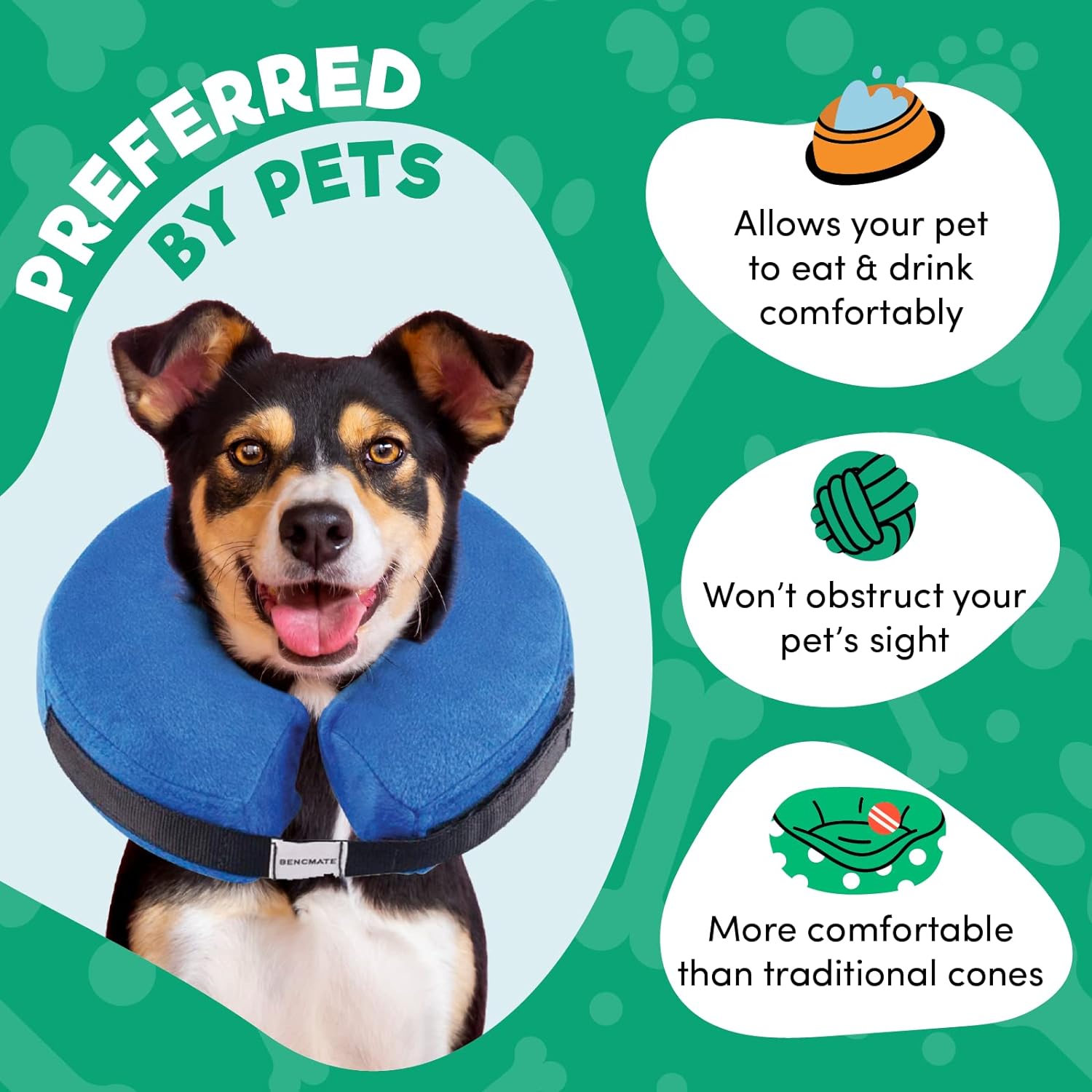 BENCMATE Protective Inflatable Collar for Dogs and Cats - Blue (Choose size)