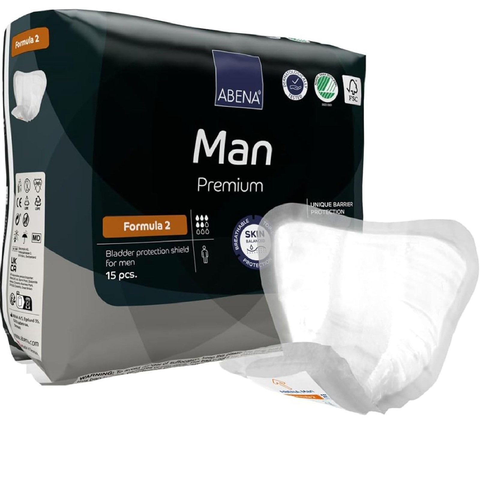 Abena Man Premium Incontinence Guards, (Sizes 0 to 2) Formula 2, 15 Count