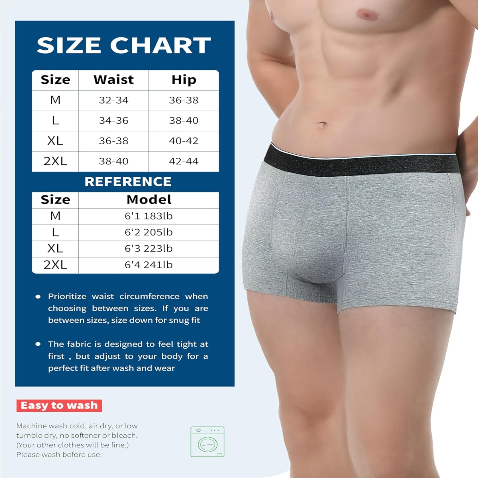 Mens Incontinence Underwear Washable, 2.3 oz Leak Proof Absorbent Odor Neutralization Briefs for Bladder Leak 2 Pack(Gray, XL)