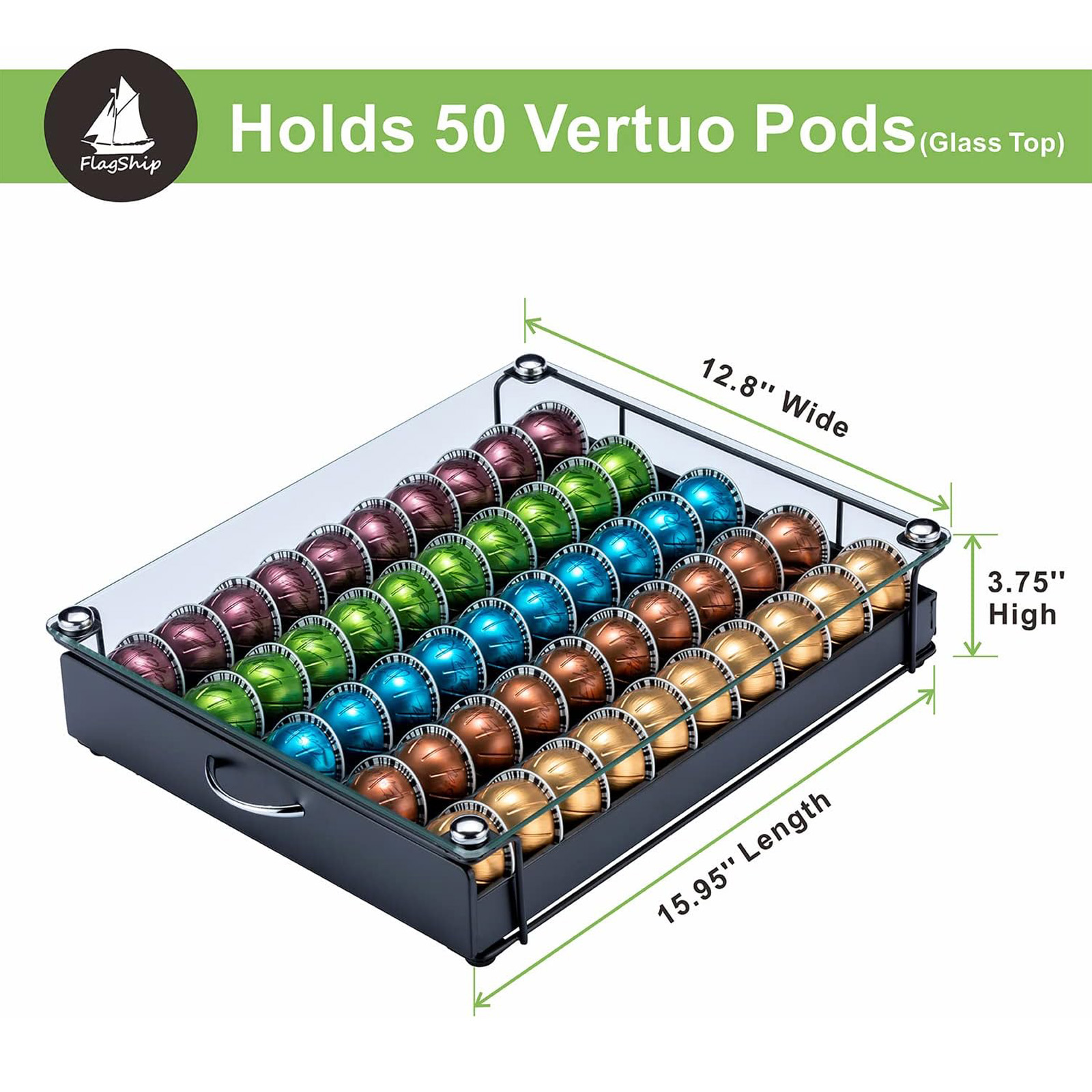 Flagship for Vertuo Pod Holder Coffee Pod Organizer Glass Top(50 Pods)