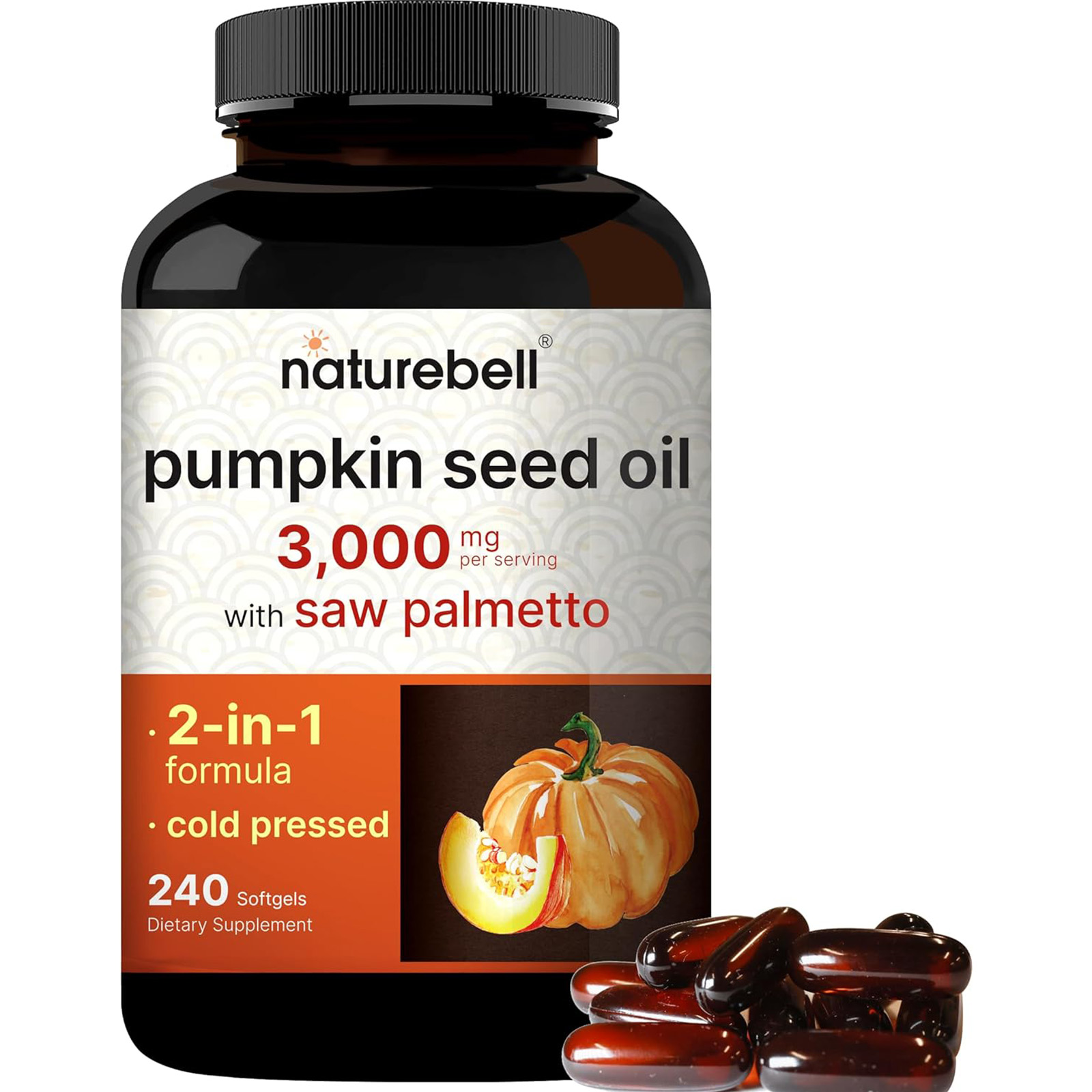 NatureBell Virgin Pumpkin Seed Oil 3,000mg Per Serving, 240 Softgels_Exp 09/2026