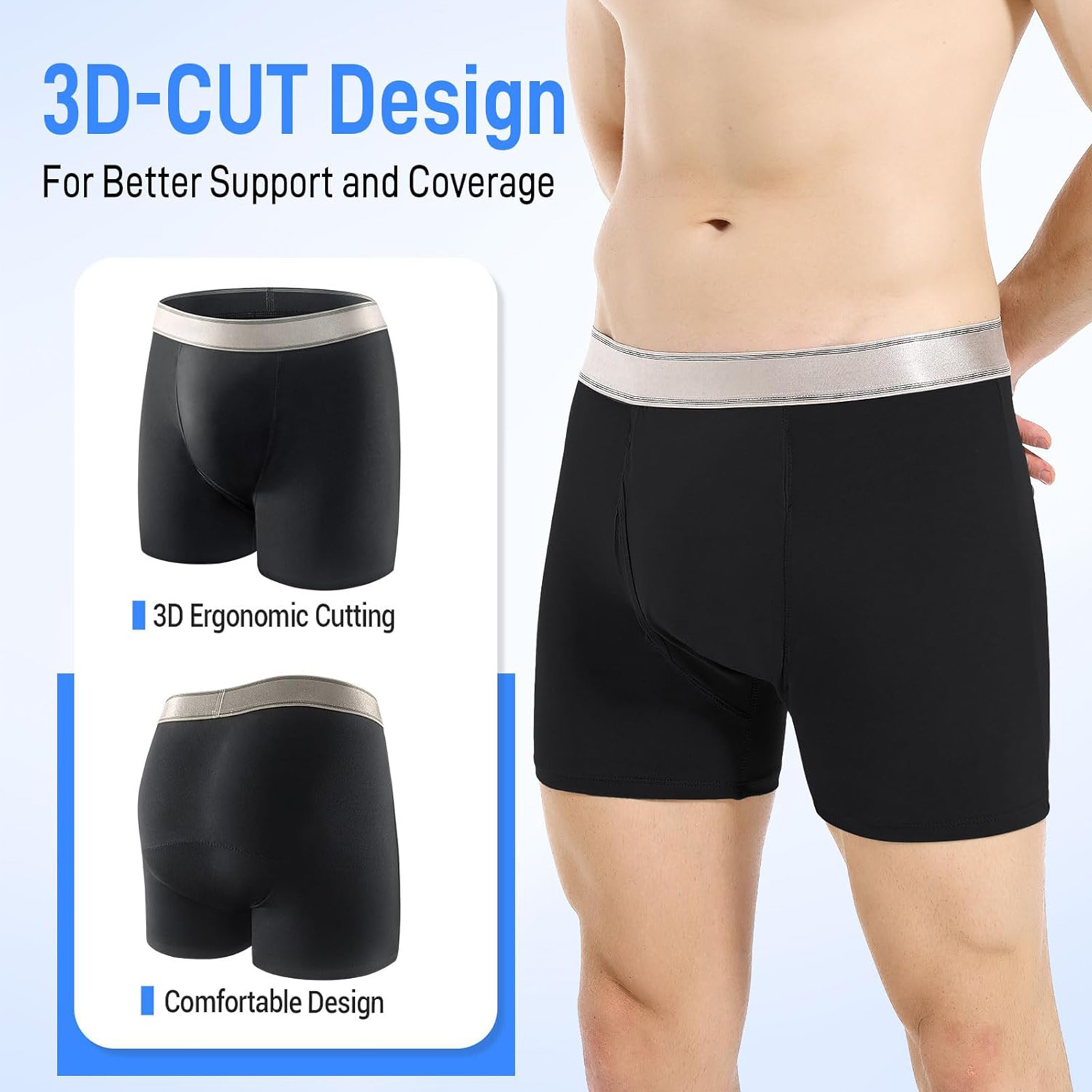 Carer Men's Washable Incontinence Boxer Briefs, 150ml Absorb, 4pk M (Black/Gray)