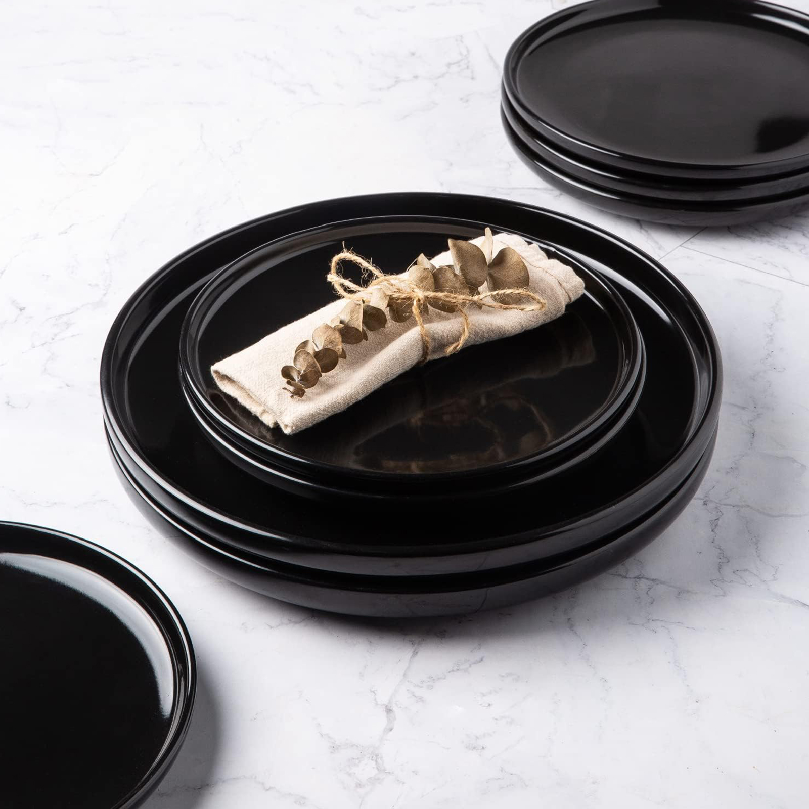 AmorArc Ceramic Dinner Plates Set of 6,10.5 inch Stoneware plates for Kitchen, Dinnerware Dishes set- Microwave,Dishwasher Safe,Scratch Resistant -Black