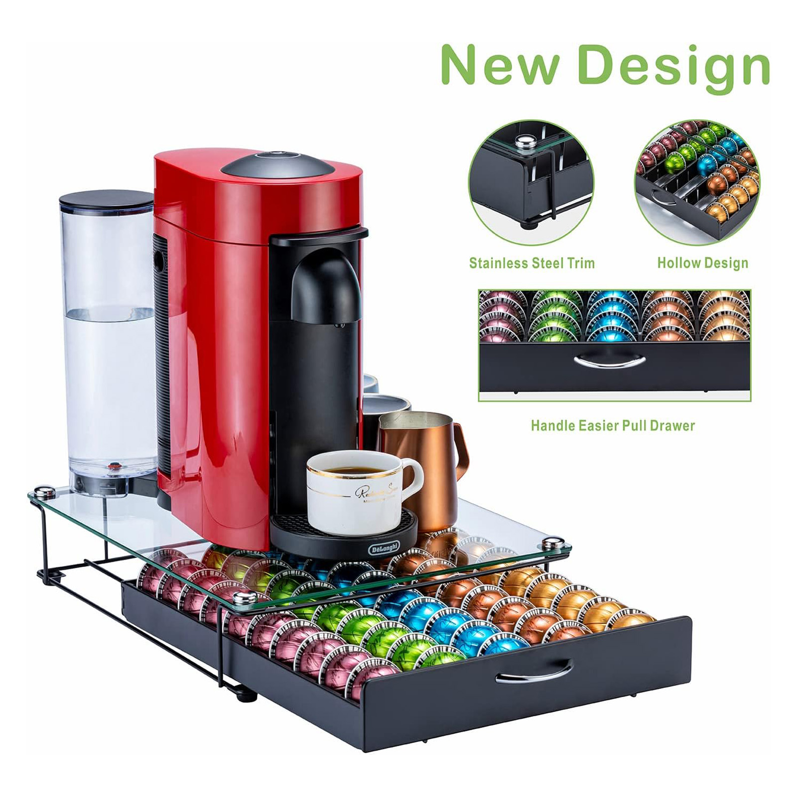 Flagship for Vertuo Pod Holder Coffee Pod Organizer Glass Top(50 Pods)
