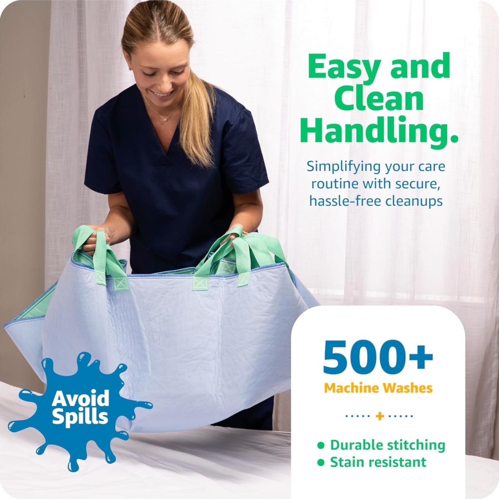 Improvia Positioning Bed Pad 34"x36" with 6 Reinforced Handles, Quick-Drying, Washable, Waterproof, Reusable, Mattress Protection, for Lifting, Turning, Transfer, Elderly and Incontinence Patients.