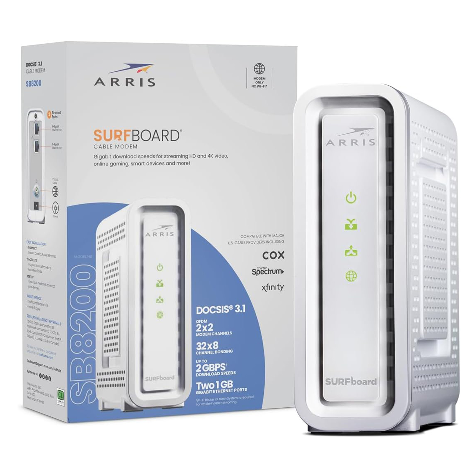 ARRIS (SB8200) - Cable Modem - Fast DOCSIS 3.1 32x8 Gigabit Cable Modem , Approved for Comcast Xfinity, Cox, Charter Spectrum, & more | 1 Gbps Max Internet Speed, 4 OFDM Channels