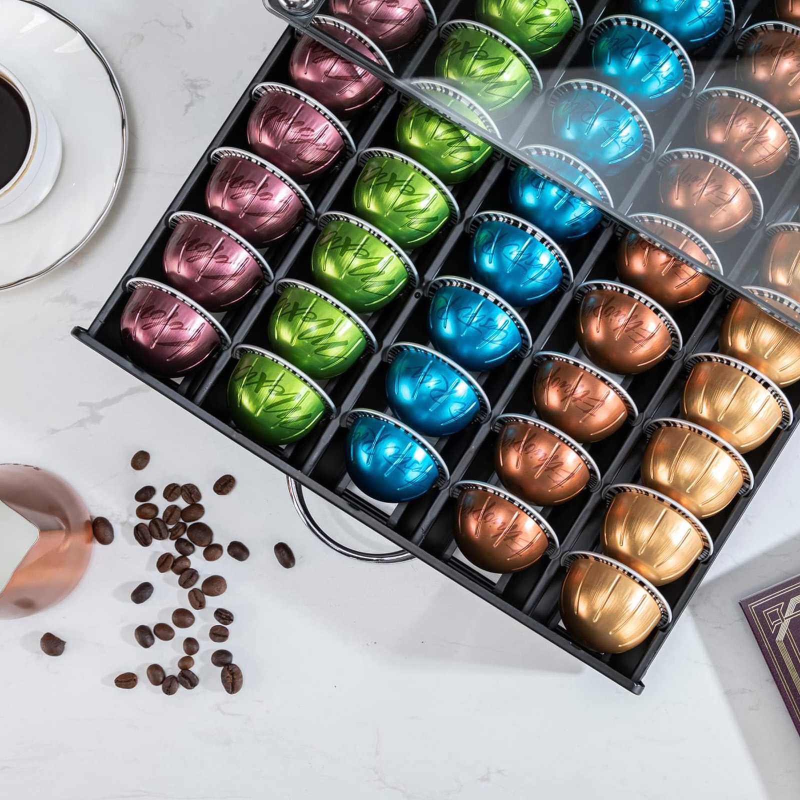 Flagship for Vertuo Pod Holder Coffee Pod Organizer Glass Top(50 Pods)