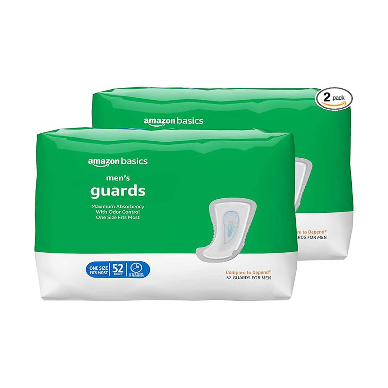 Amazon Basics Men's Incontinence Guards, Maximum Absorbency, 104 Count, (2 Packs of 52)