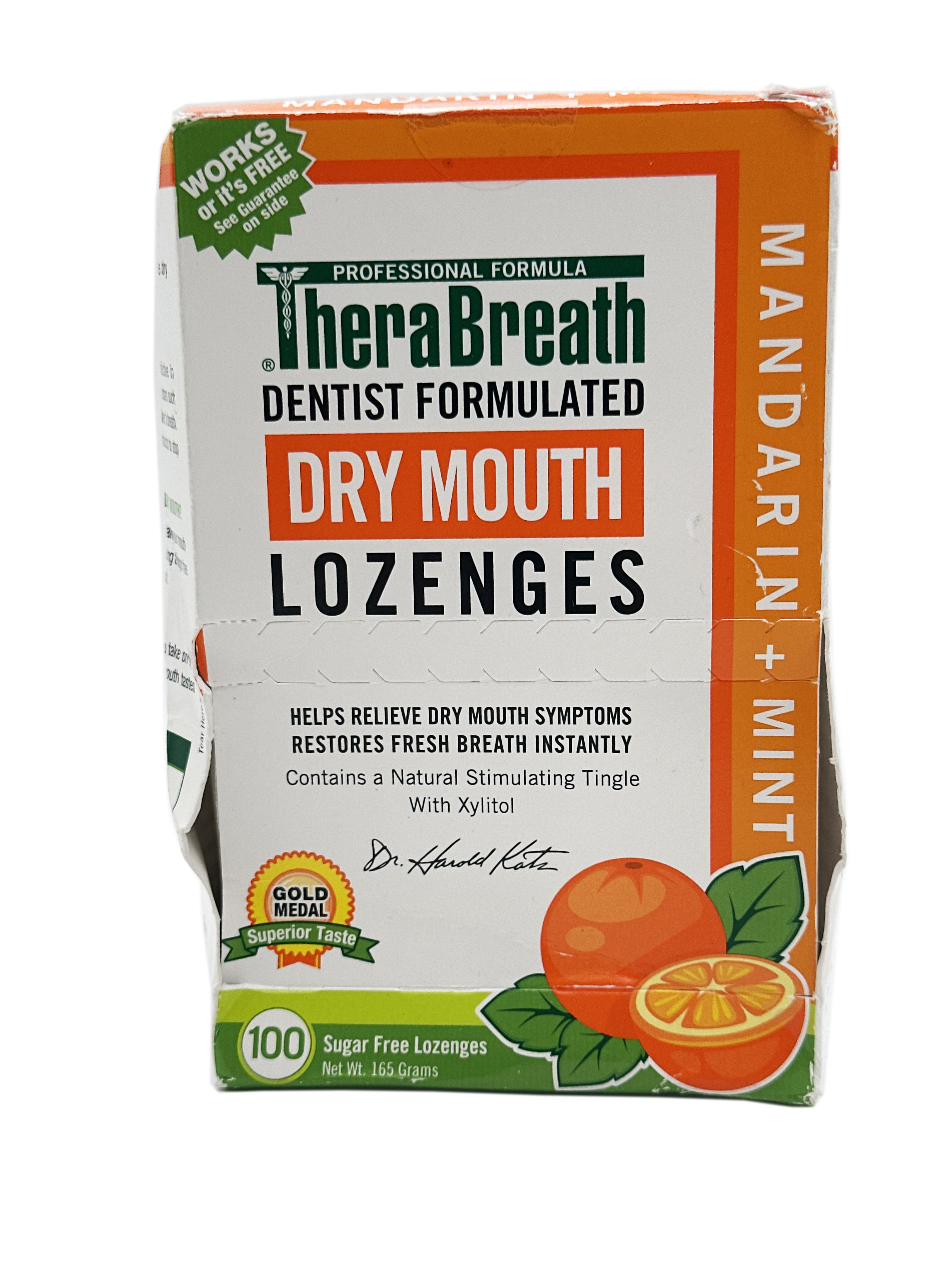 TheraBreath Dentist Formulated Dry Mouth Lozenges, Mandarin + Mint, 100 Sugar Free Lozenges