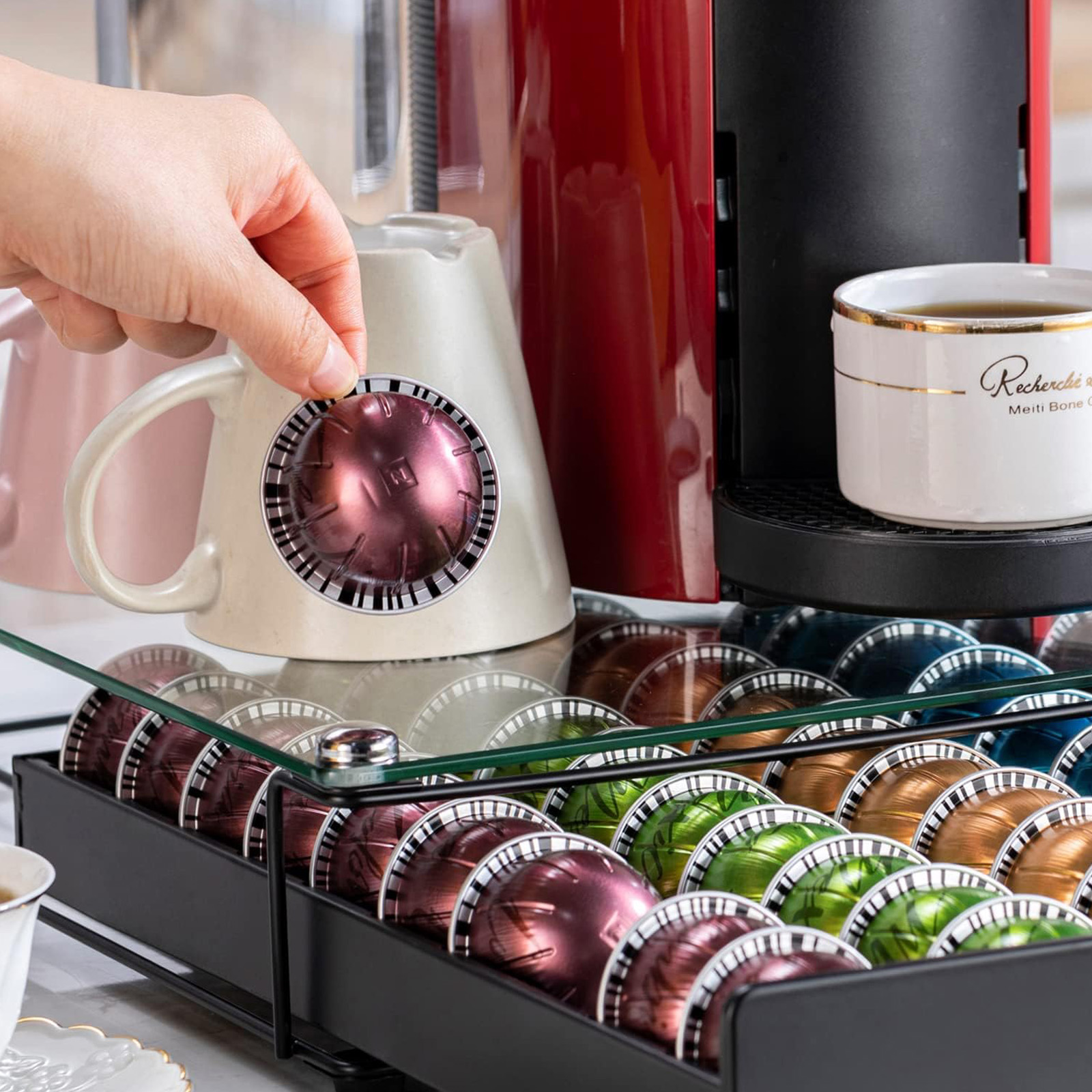 Flagship for Vertuo Pod Holder Coffee Pod Organizer Glass Top(50 Pods)
