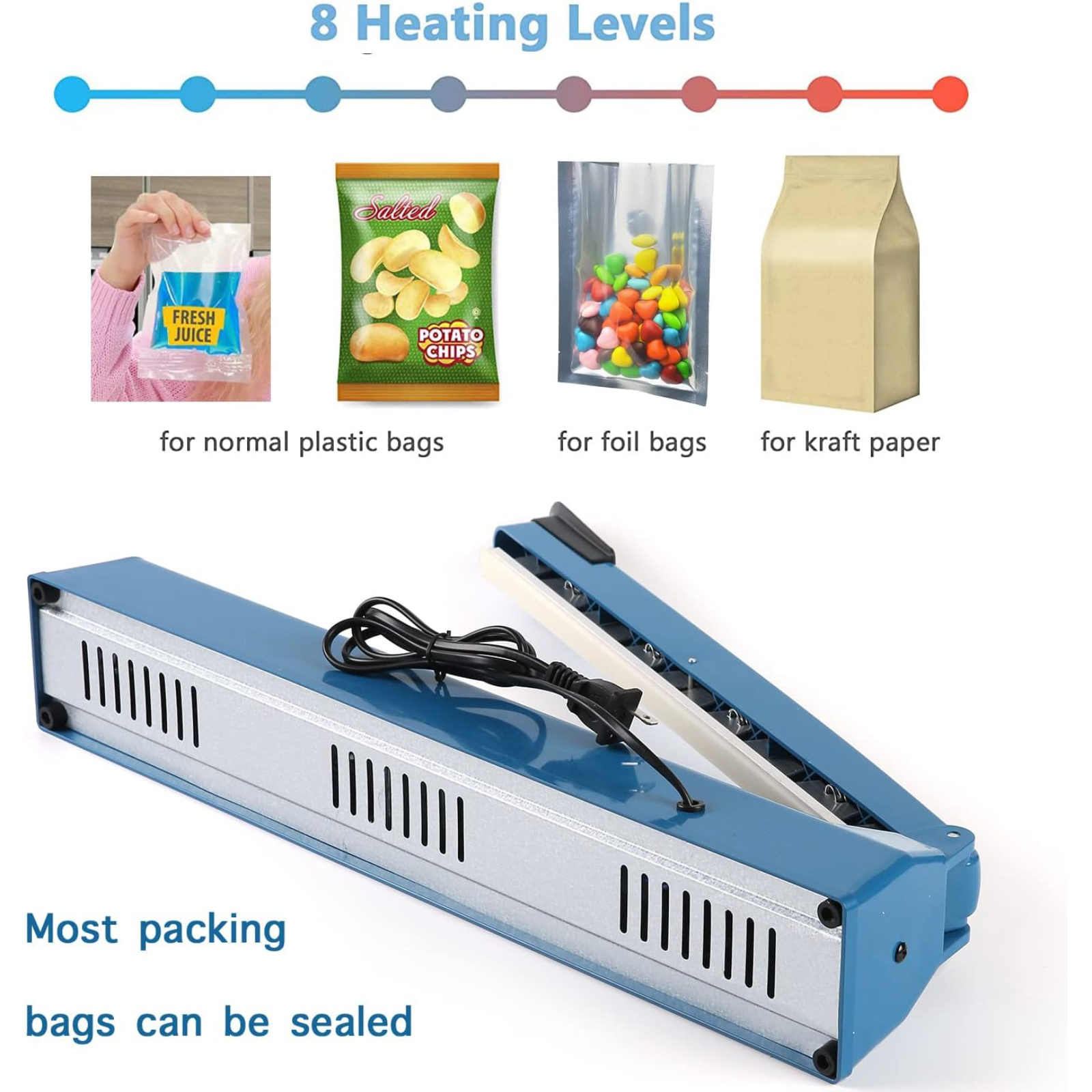 16 Inch Impulse Heat Sealer Manual Bags Sealer Sealing Machine Heating Closer for Plastic PE PP Mylar Poly Foil Bags Home Restaurant Food Storage with Extra Replace Element
