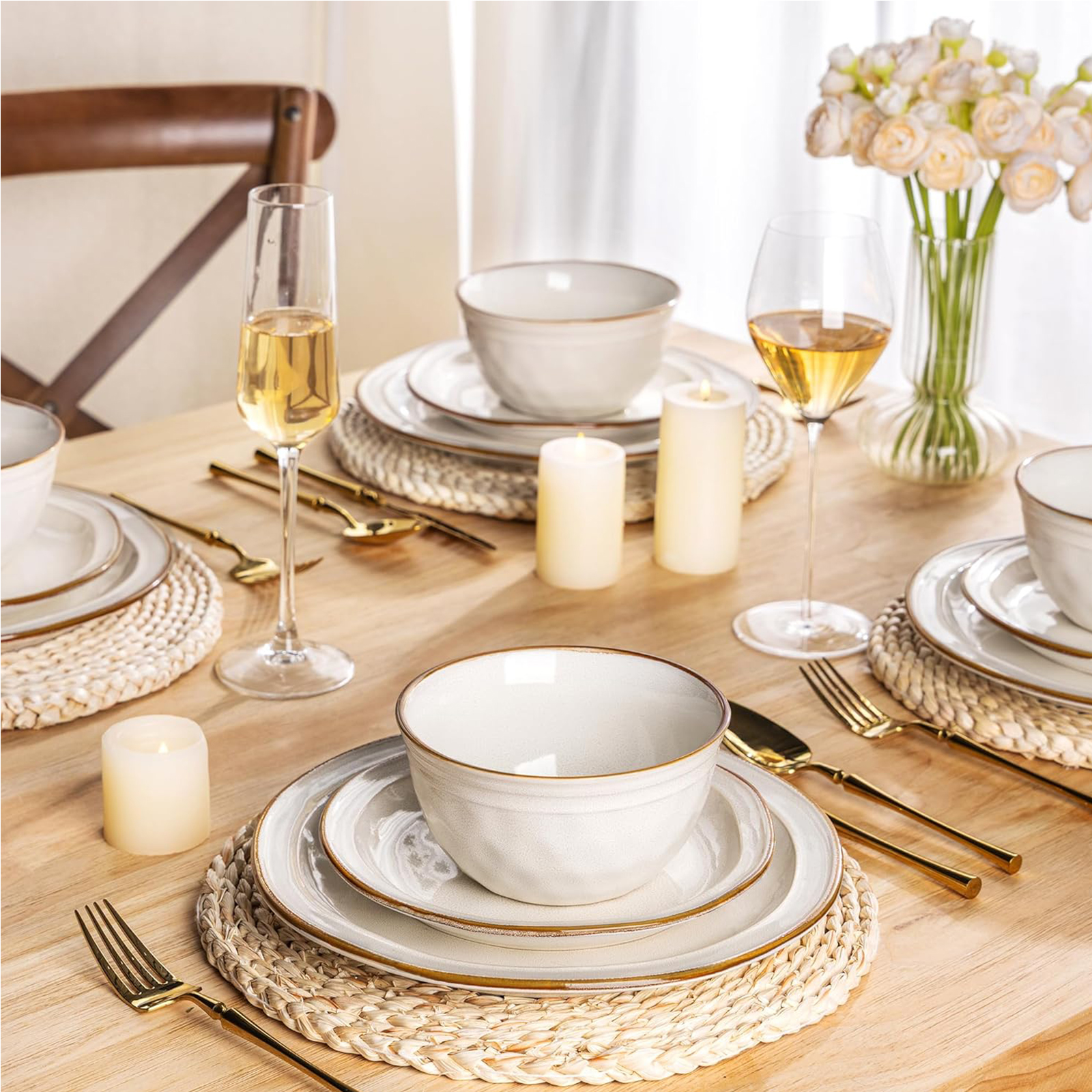 AmorArc Ceramic Dinnerware Sets,Stoneware Handmade Reactive Glaze Plates and Bowls Sets,Chip and Crack Resistant | Dishwasher & Microwave Safe,Dishes Set Service for 4 (12pc)
